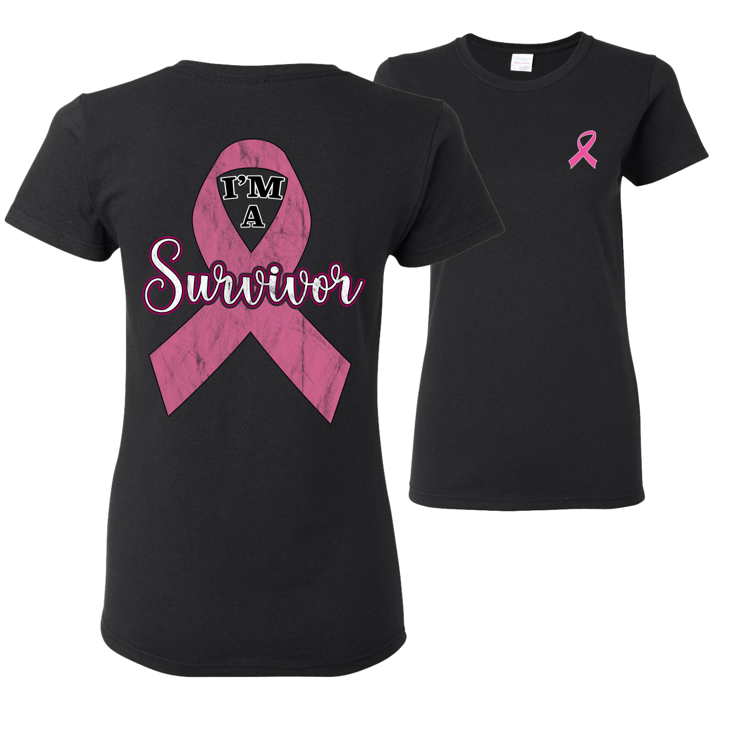 Pink I'm A Breast Cancer Survivor Front and Back Women Graphic TShirt - 第 2/6 張圖片