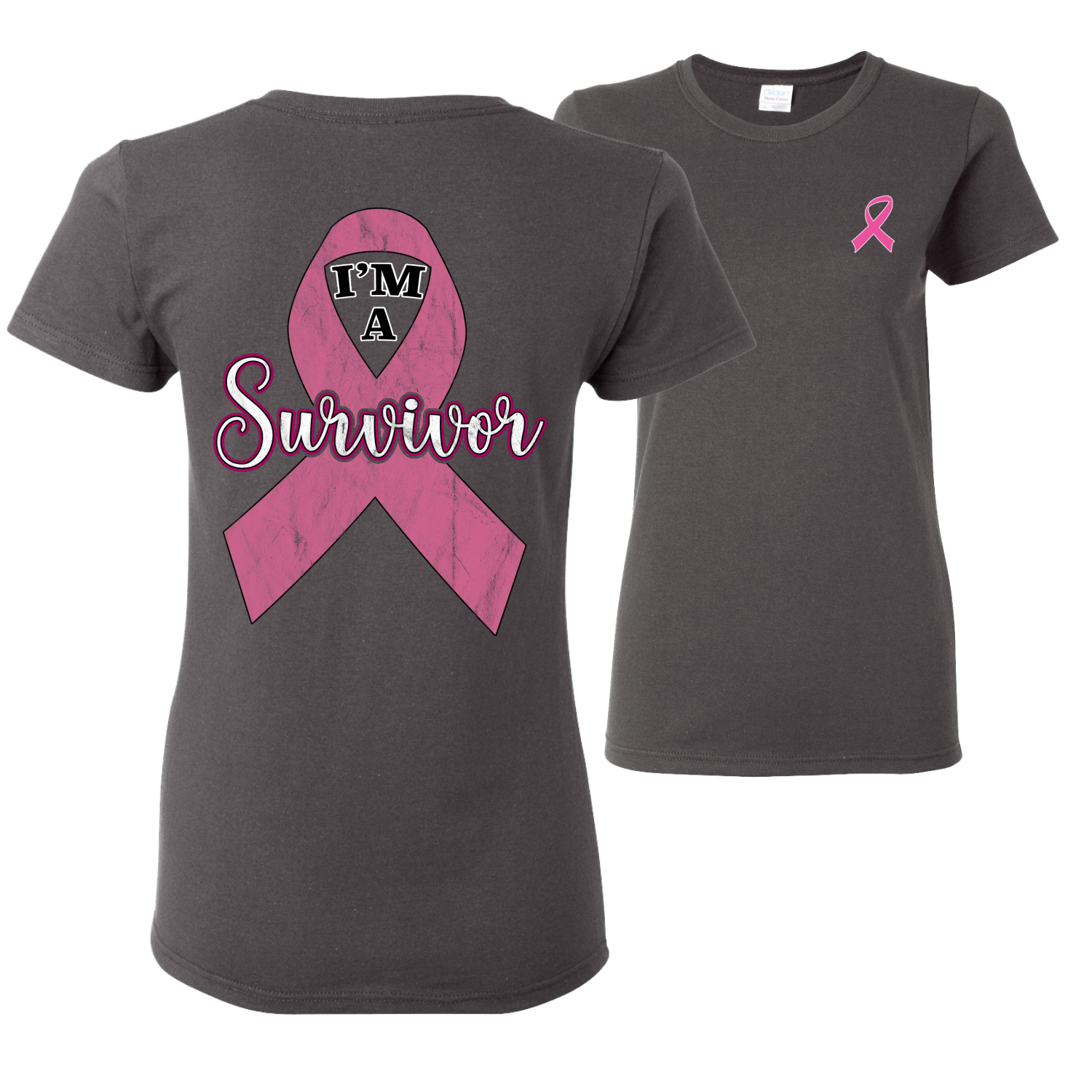 Pink I'm A Breast Cancer Survivor Front and Back Women Graphic TShirt - 第 3/6 張圖片