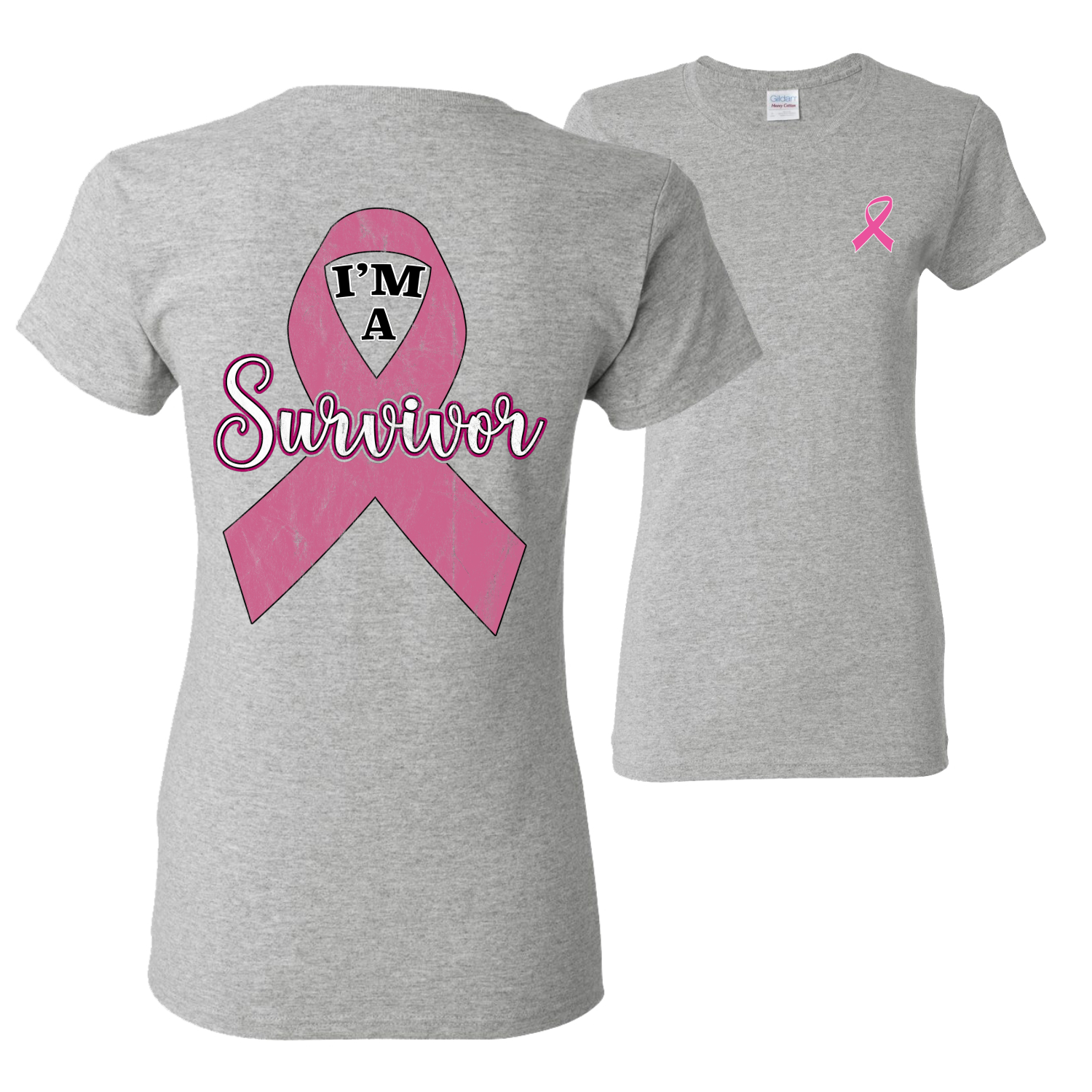 Pink I'm A Breast Cancer Survivor Front and Back Women Graphic TShirt - 第 4/6 張圖片