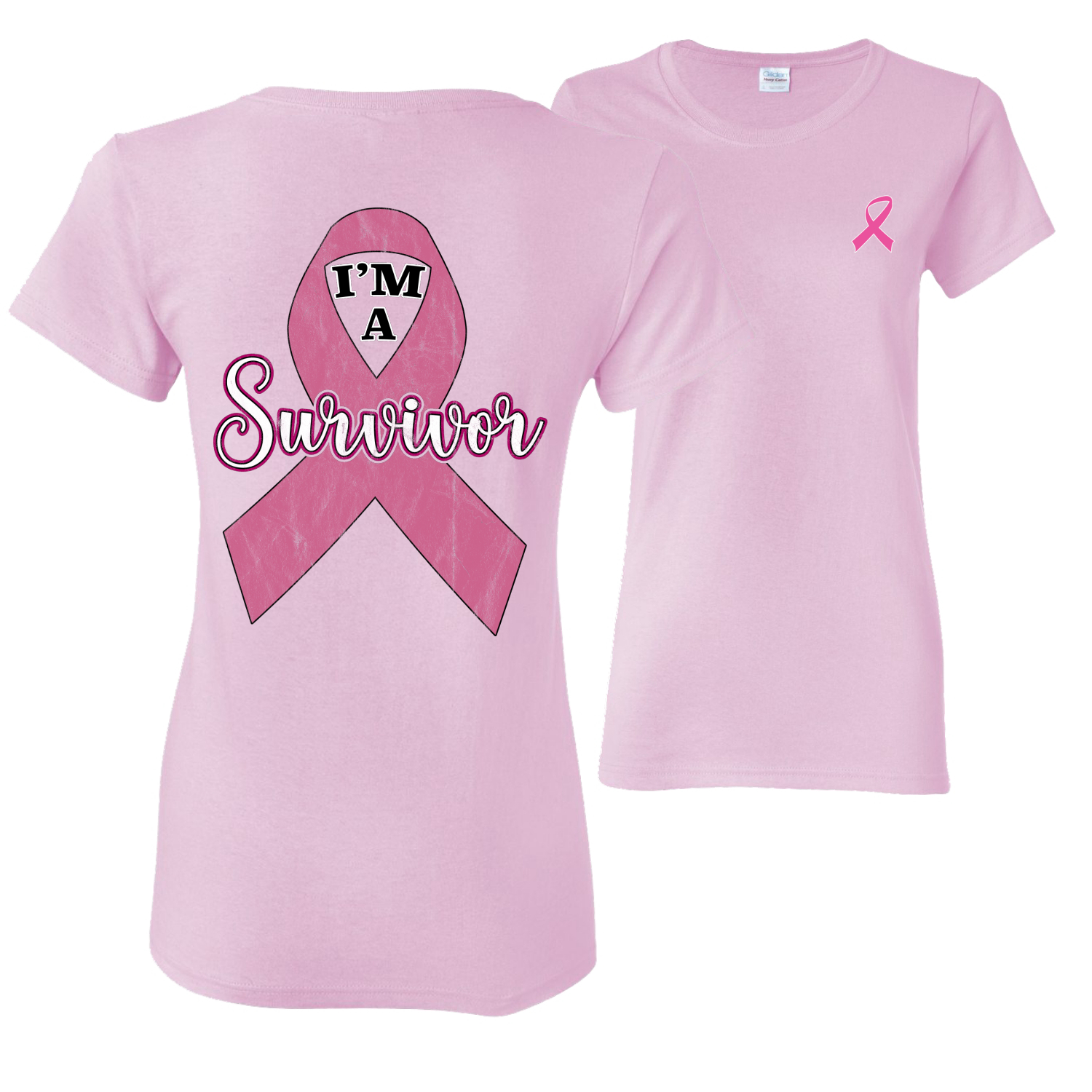 Pink I'm A Breast Cancer Survivor Front and Back Women Graphic TShirt - 第 5/6 張圖片