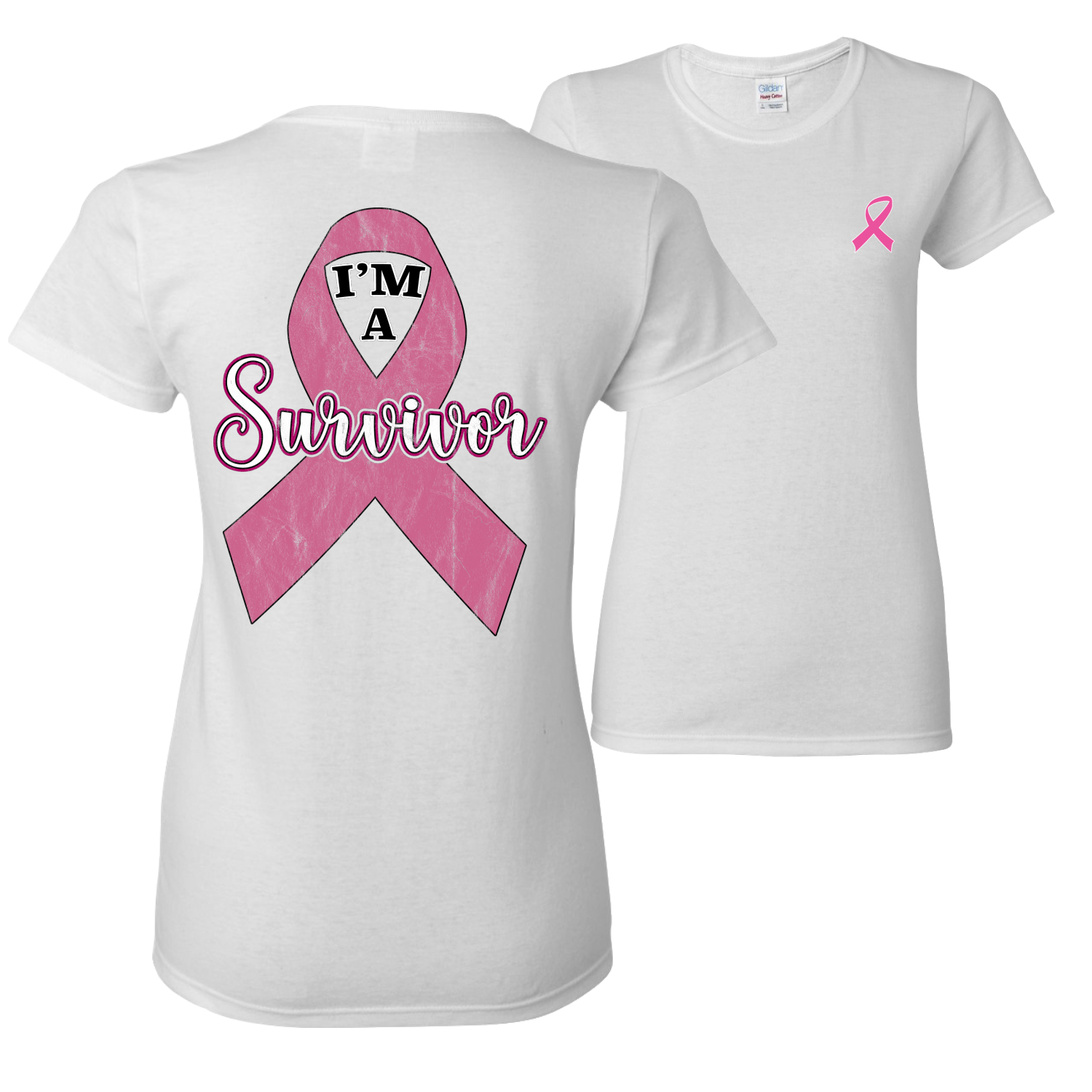 Pink I'm A Breast Cancer Survivor Front and Back Women Graphic TShirt - 第 6/6 張圖片
