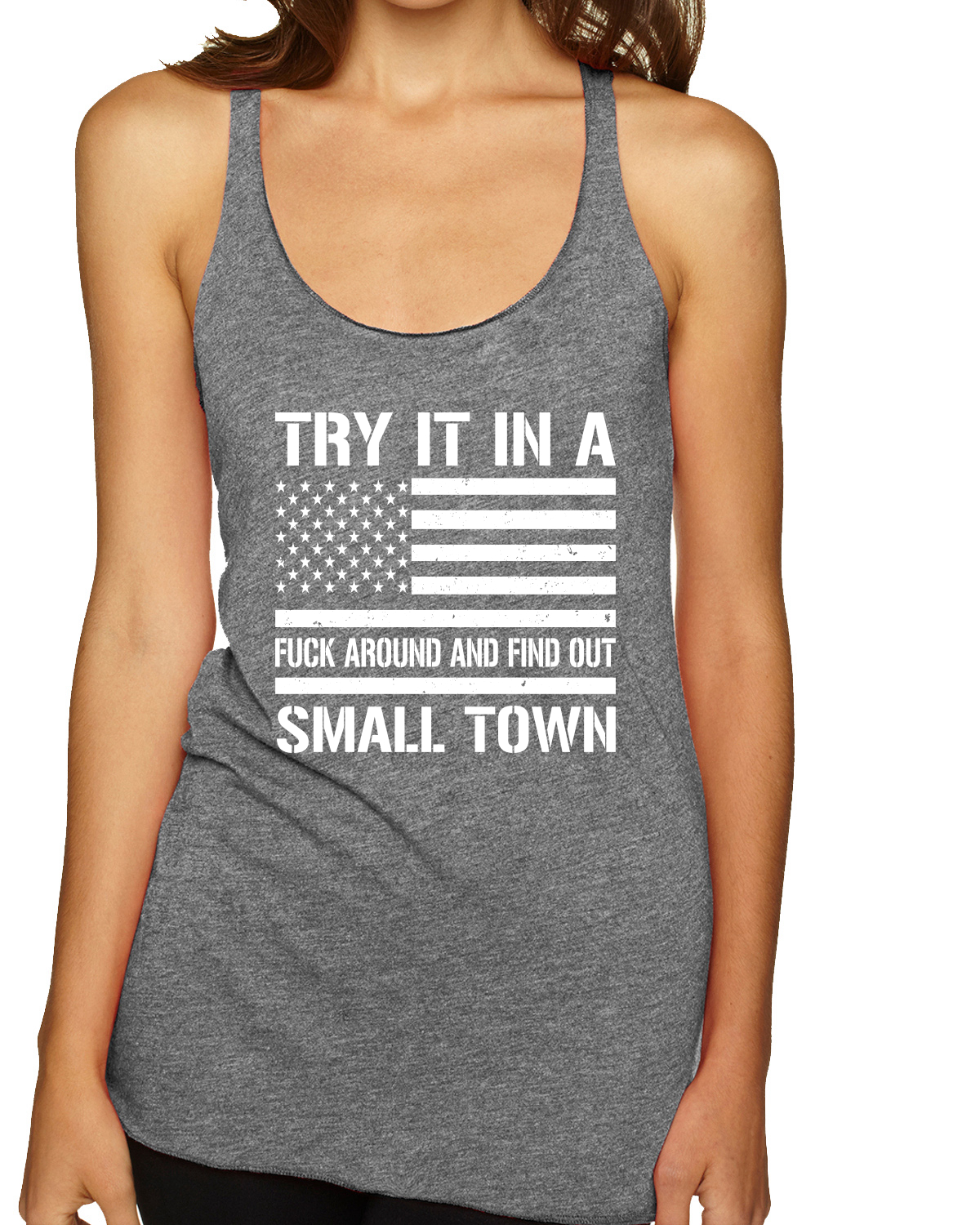 Camiseta sin mangas Try That In A Small Town blanca y negra bandera americana TriBlend - Imagen 3 de 6