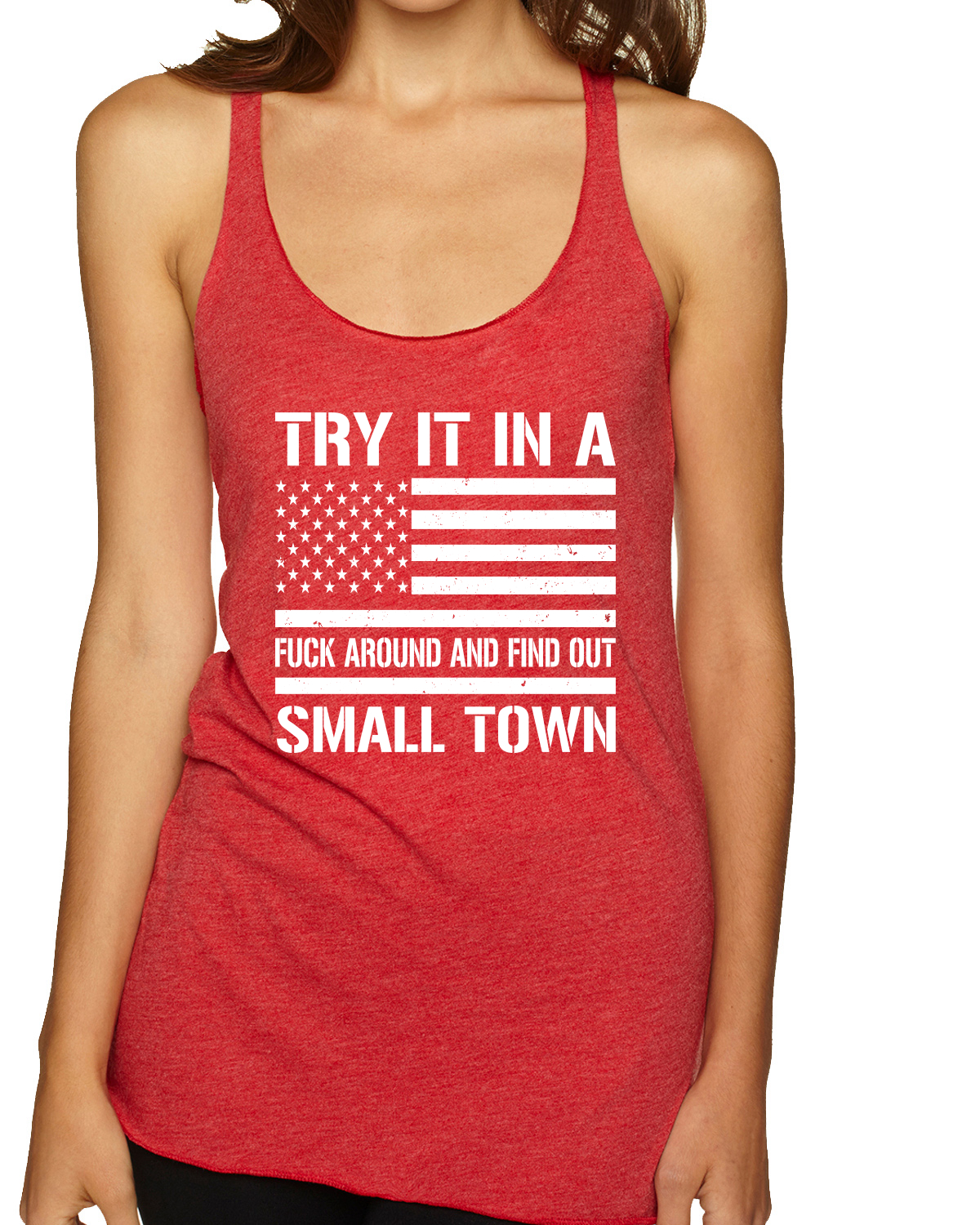 Camiseta sin mangas Try That In A Small Town blanca y negra bandera americana TriBlend - Imagen 5 de 6