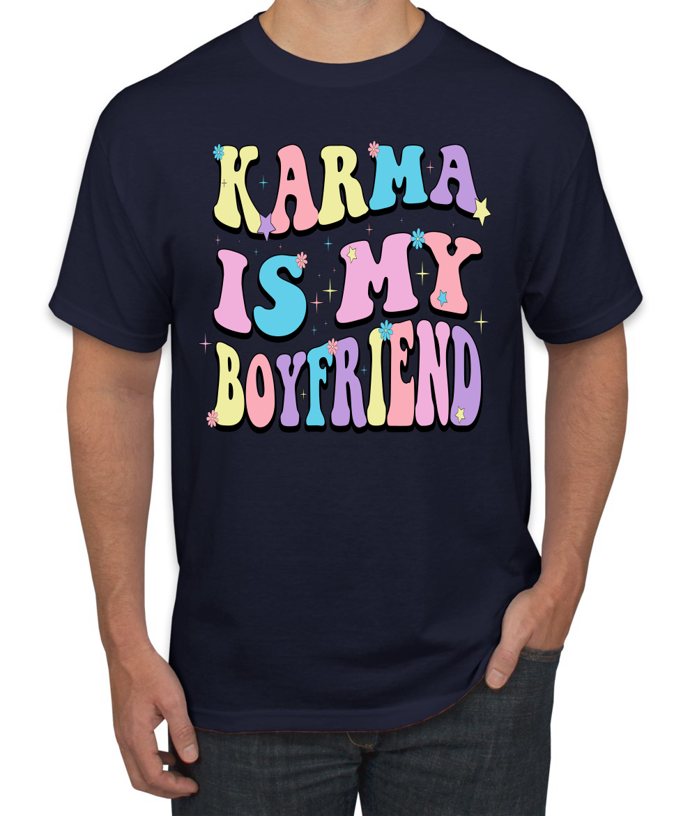Camiseta para hombre Karma Is My Boyfriend Groovy Letters cultura pop - Imagen 9 de 13