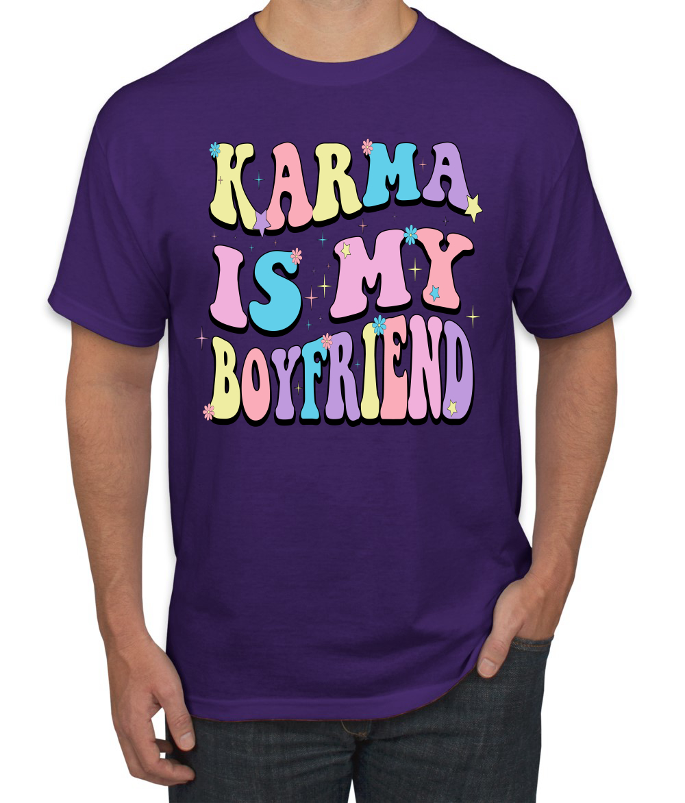 Camiseta para hombre Karma Is My Boyfriend Groovy Letters cultura pop - Imagen 10 de 13