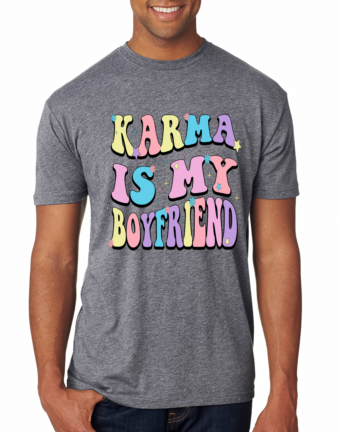 Camiseta Karma Is My Boyfriend Groovy Letters Cultura Pop para Hombre Premium Tri Mezcla - Imagen 4 de 11