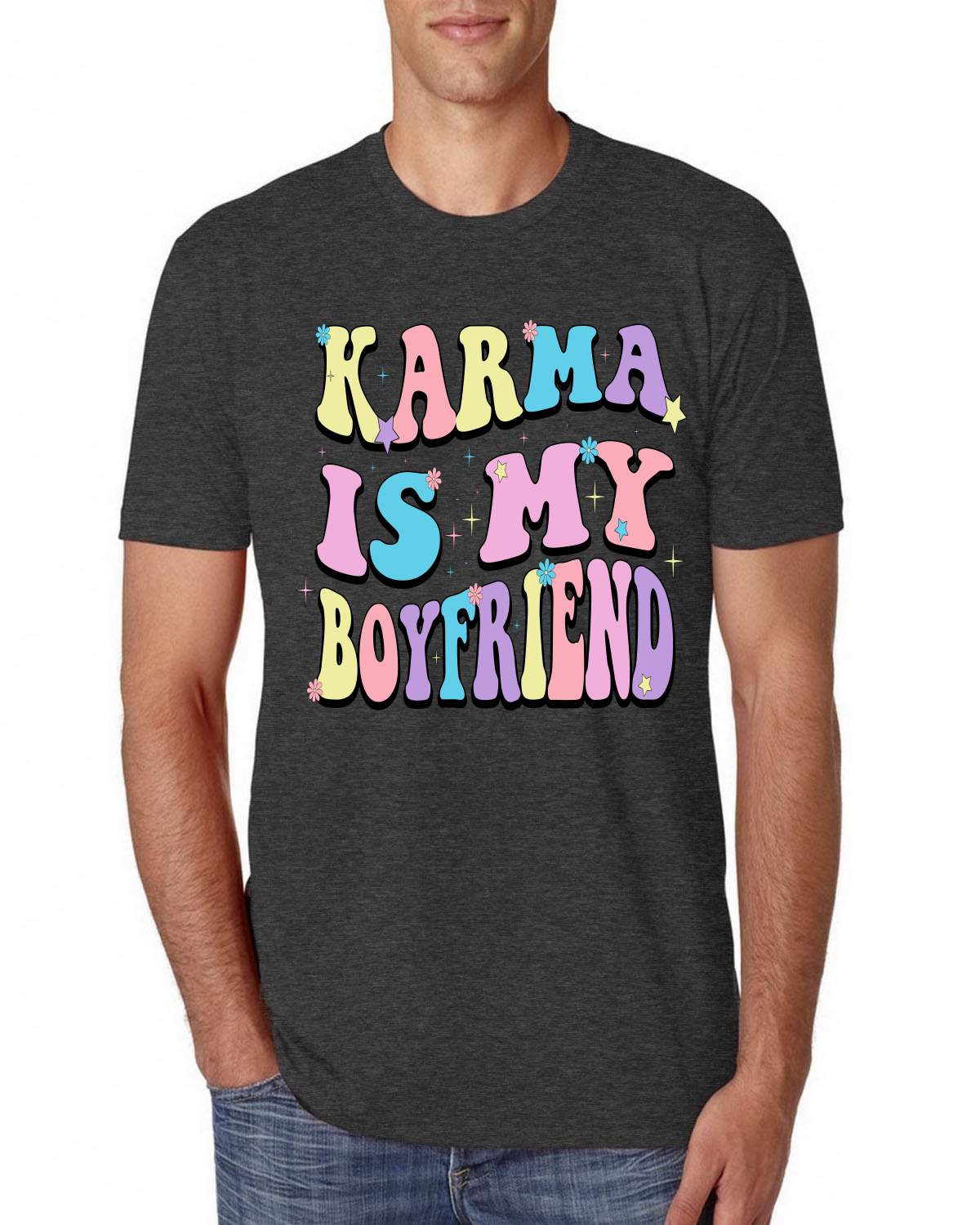 Camiseta Karma Is My Boyfriend Groovy Letters Cultura Pop para Hombre Premium Tri Mezcla - Imagen 5 de 11