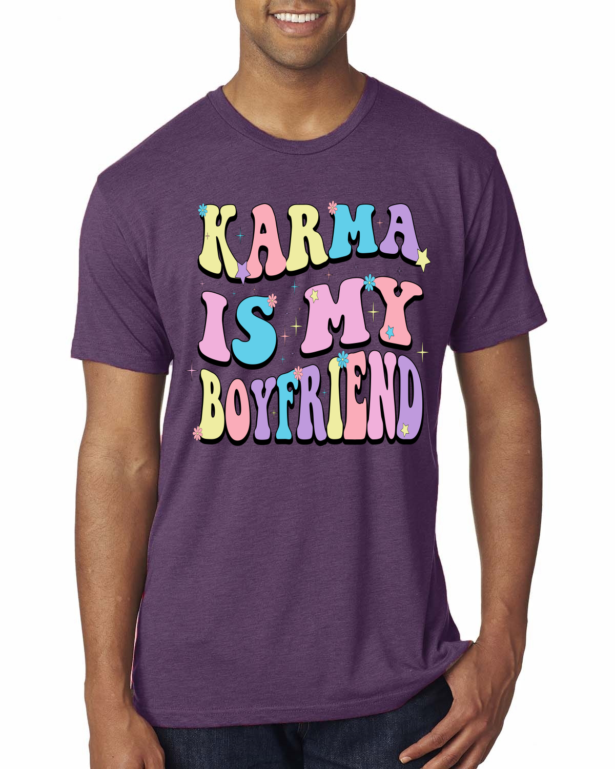 Camiseta Karma Is My Boyfriend Groovy Letters Cultura Pop para Hombre Premium Tri Mezcla - Imagen 7 de 11