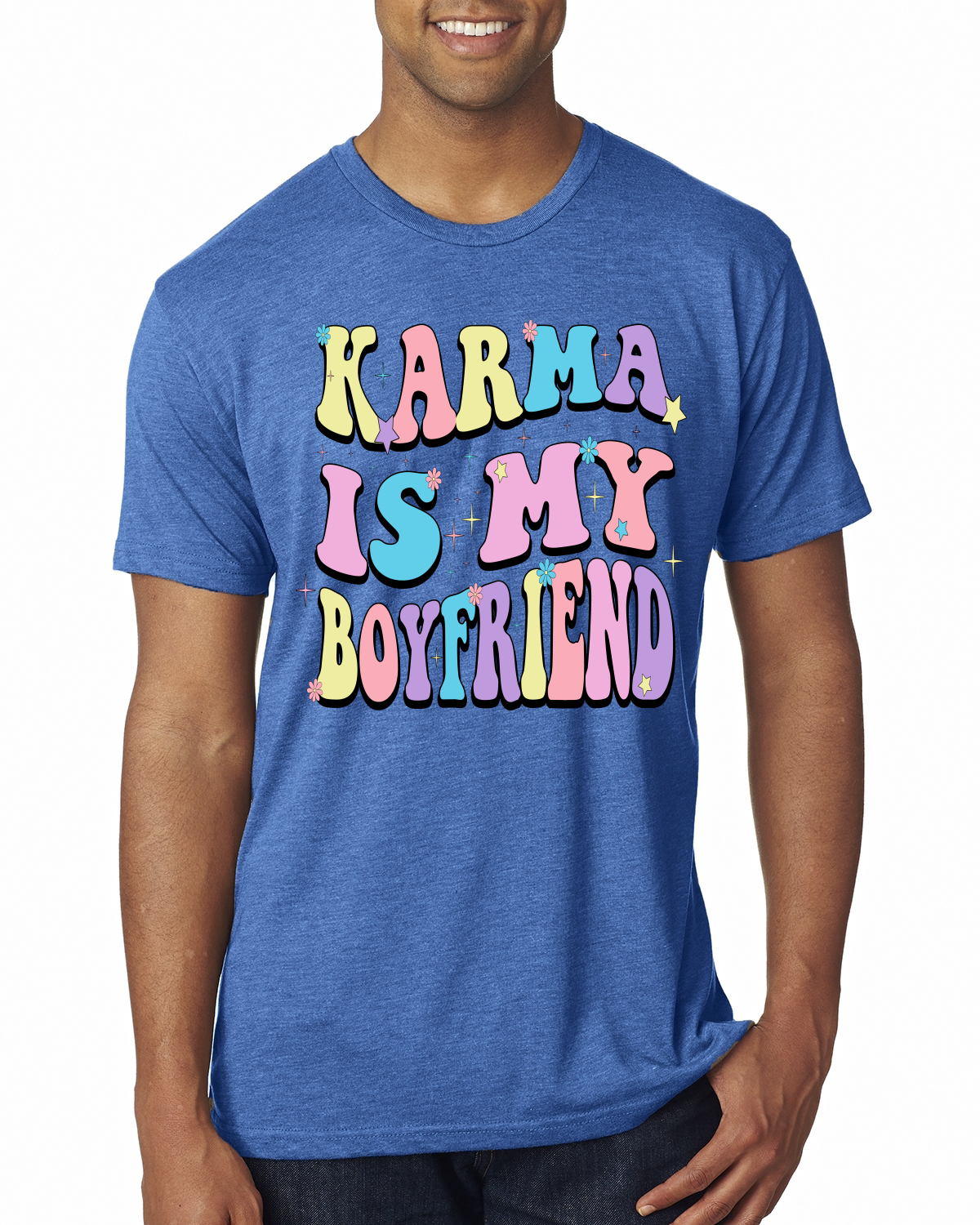 Camiseta Karma Is My Boyfriend Groovy Letters Cultura Pop para Hombre Premium Tri Mezcla - Imagen 8 de 11