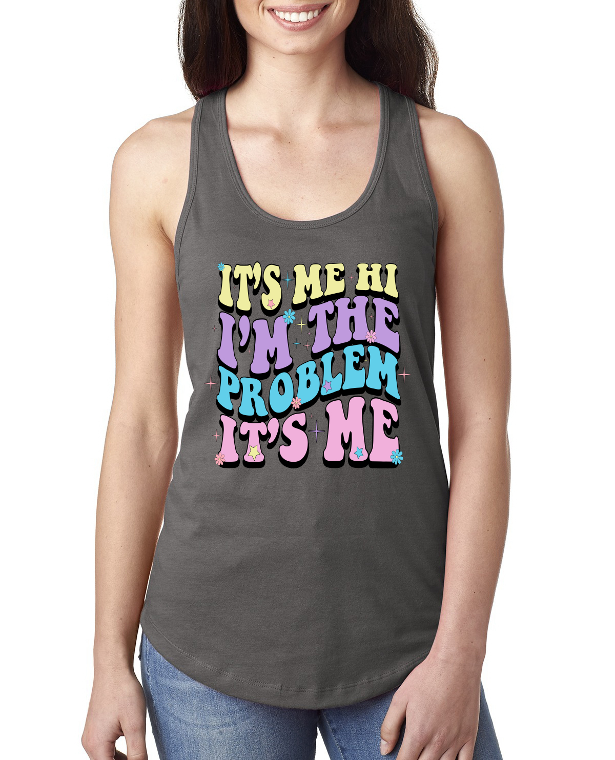 Camiseta sin mangas Its Me Hi Im The Problem Its Me Groovy Letters Damas Racerback - Imagen 8 de 8