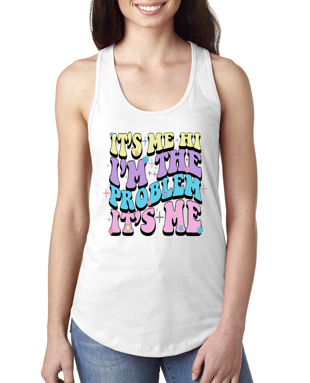Camiseta sin mangas Its Me Hi Im The Problem Its Me Groovy Letters Damas Racerback - Imagen 7 de 8