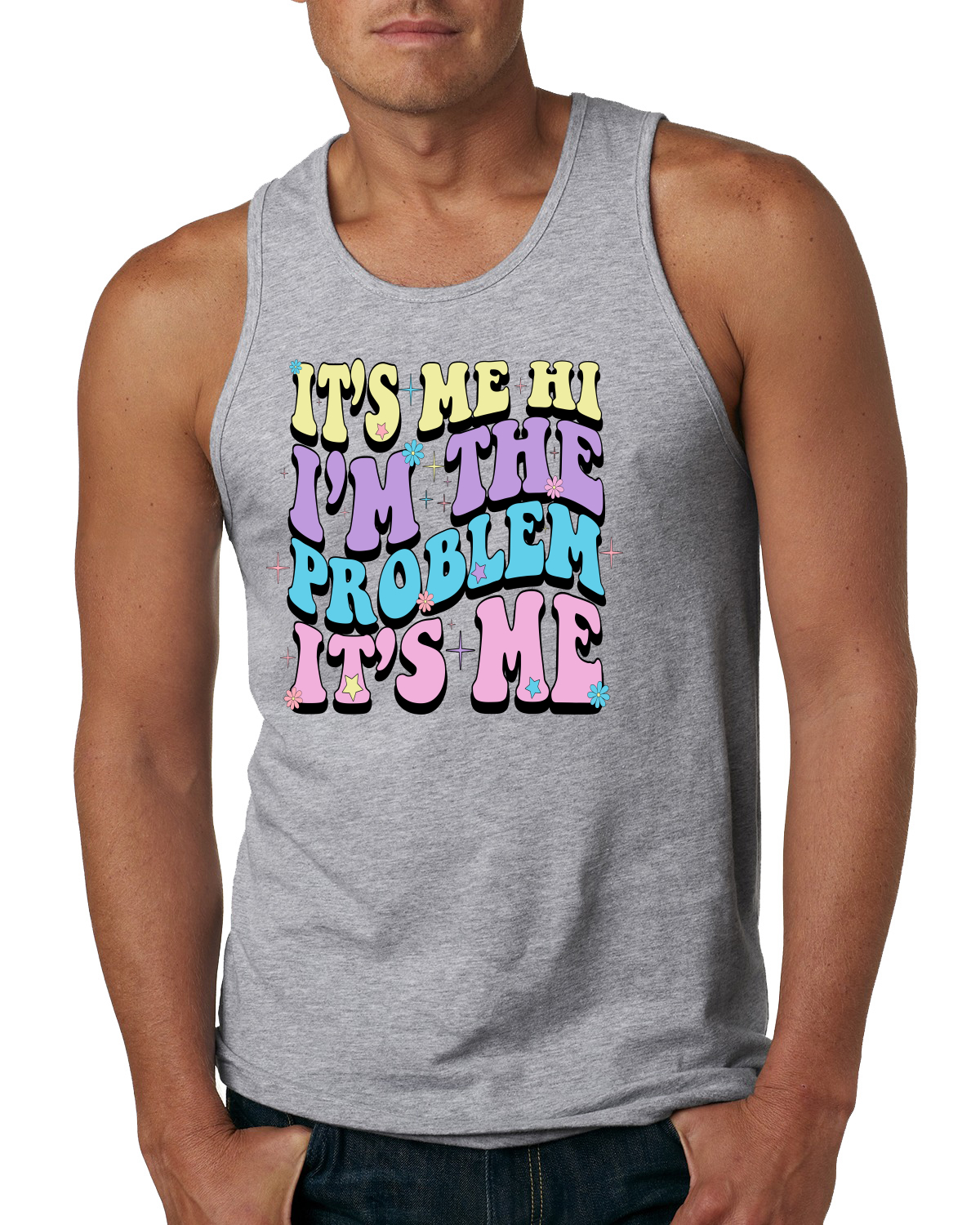 Camiseta sin mangas Its Me Hi Im The Problem Its Me Groovy Letters para hombre - Imagen 4 de 7