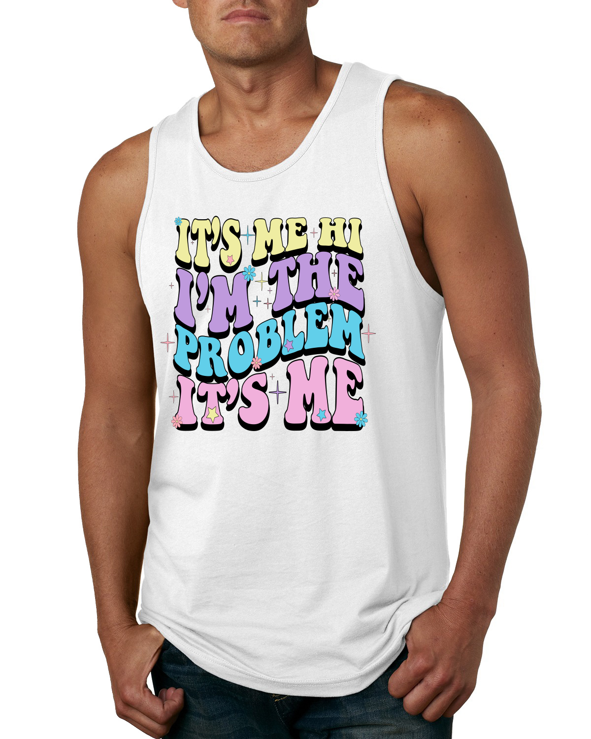 Camiseta sin mangas Its Me Hi Im The Problem Its Me Groovy Letters para hombre - Imagen 7 de 7