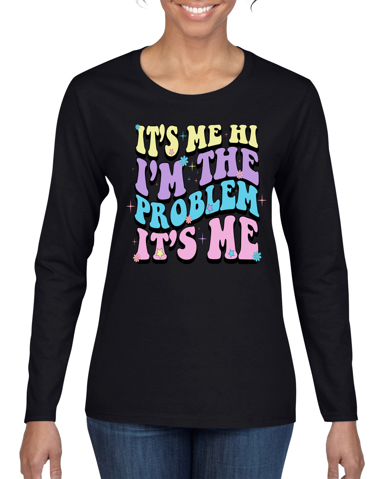 Camiseta Its Me Hi Im The Problem Its Me Groovy Letters para mujer gráfica manga larga - Imagen 3 de 7