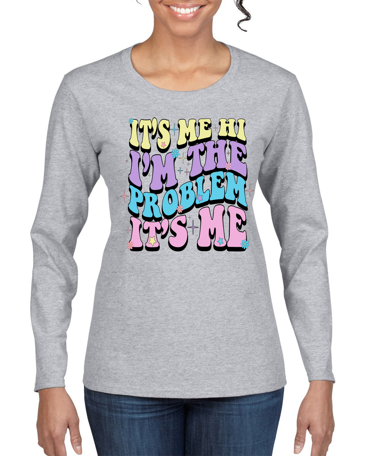 Camiseta Its Me Hi Im The Problem Its Me Groovy Letters para mujer gráfica manga larga - Imagen 4 de 7