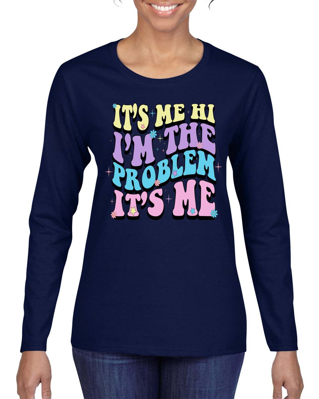 Camiseta Its Me Hi Im The Problem Its Me Groovy Letters para mujer gráfica manga larga - Imagen 5 de 7