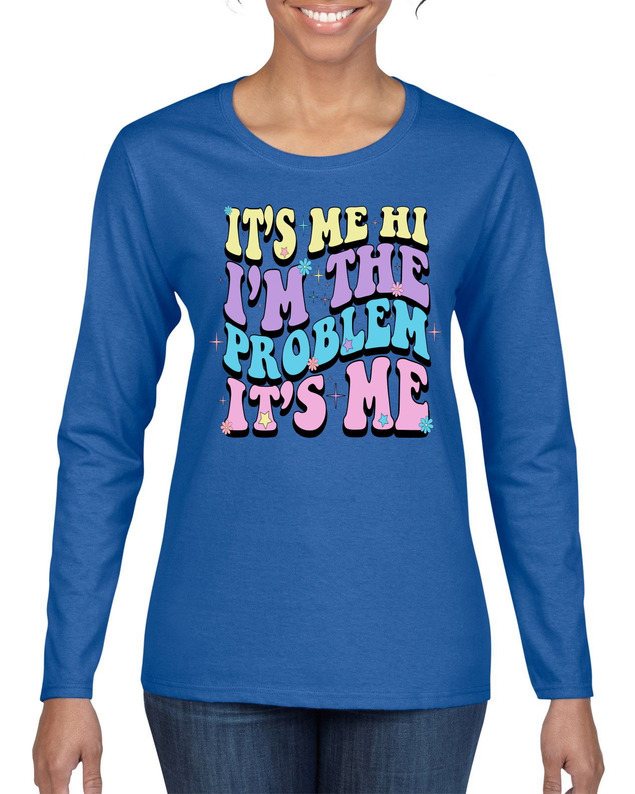 Camiseta Its Me Hi Im The Problem Its Me Groovy Letters para mujer gráfica manga larga - Imagen 6 de 7