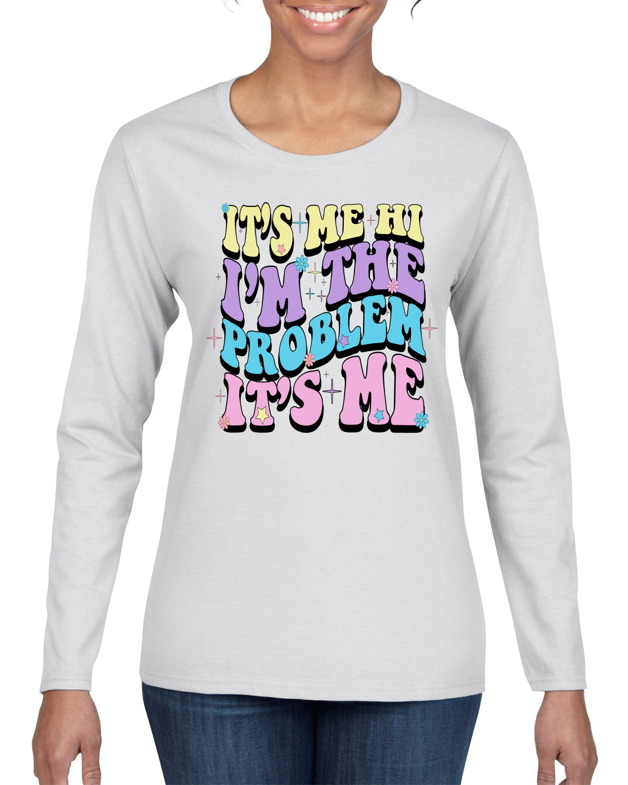 Camiseta Its Me Hi Im The Problem Its Me Groovy Letters para mujer gráfica manga larga - Imagen 7 de 7
