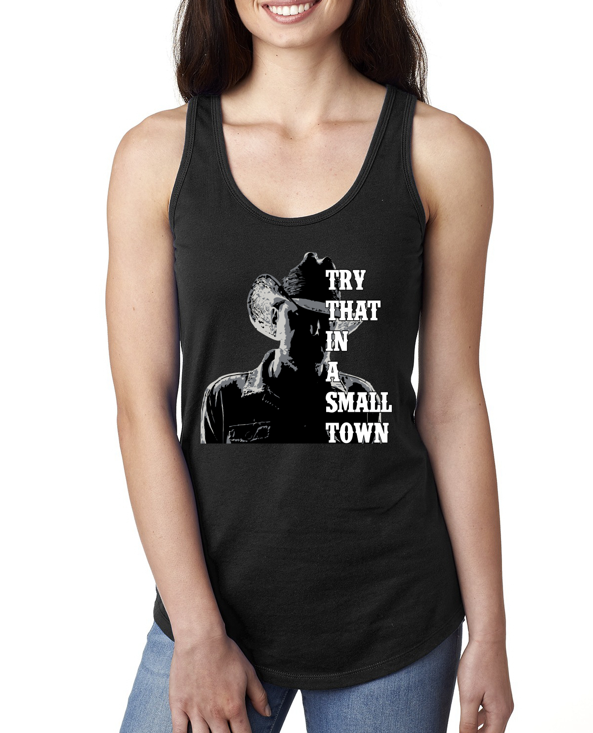 Camiseta sin mangas Try That In A Small Town Silhouette para damas Racerback - Imagen 3 de 6