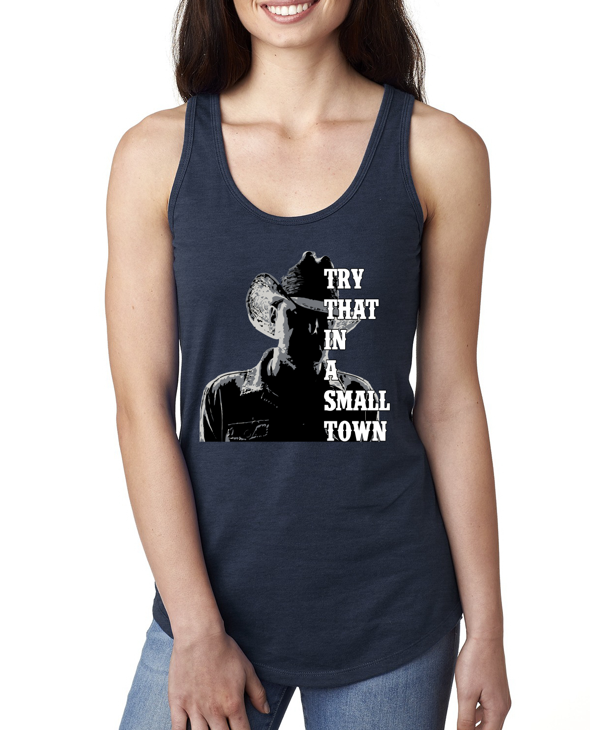 Camiseta sin mangas Try That In A Small Town Silhouette para damas Racerback - Imagen 4 de 6