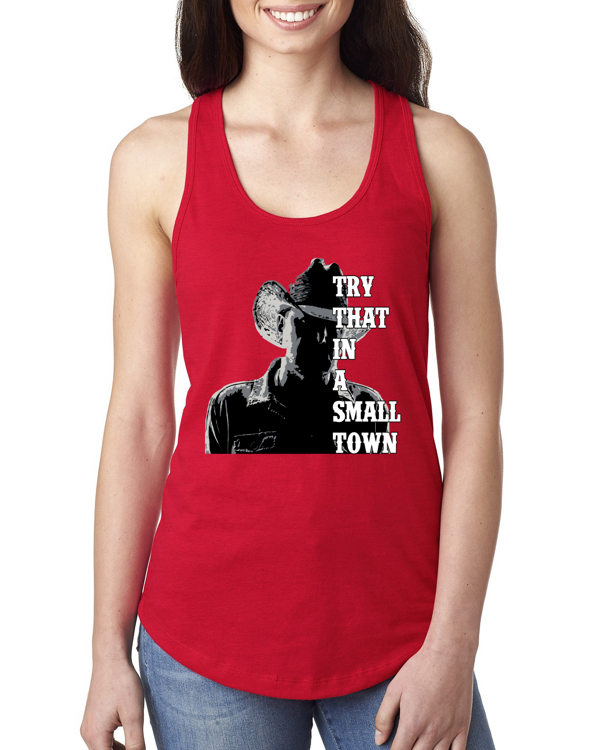 Camiseta sin mangas Try That In A Small Town Silhouette para damas Racerback - Imagen 5 de 6