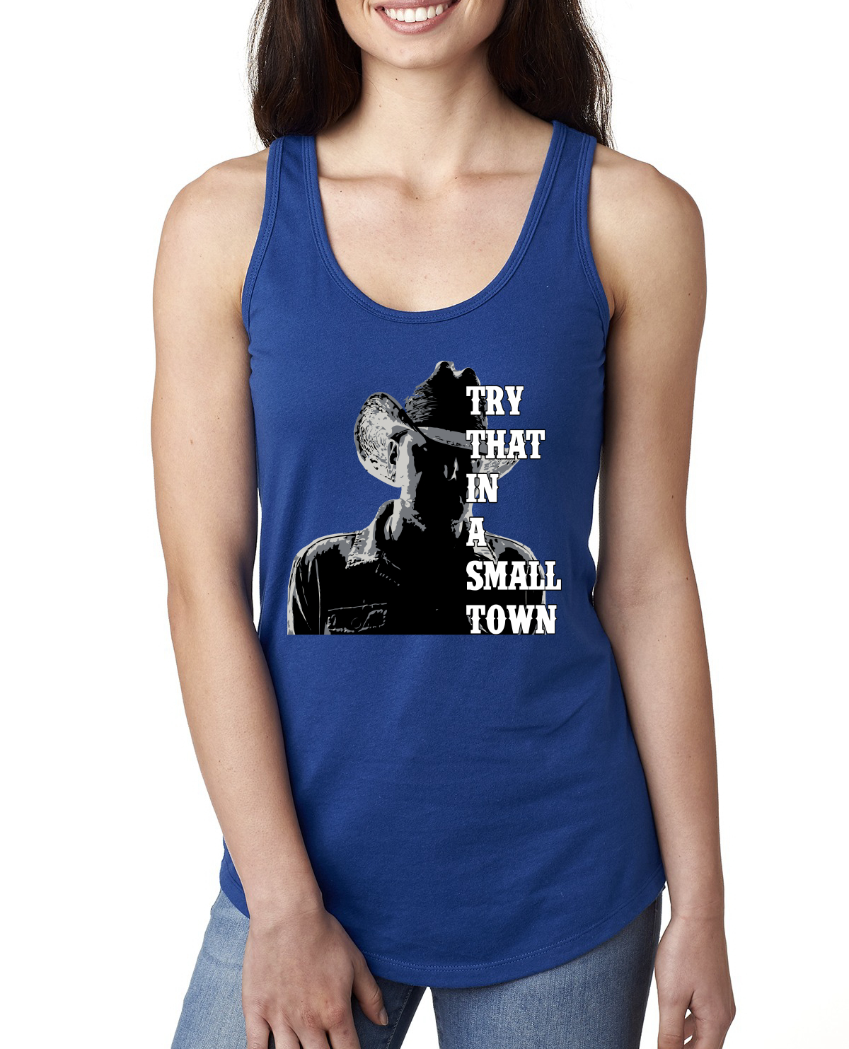 Camiseta sin mangas Try That In A Small Town Silhouette para damas Racerback - Imagen 6 de 6