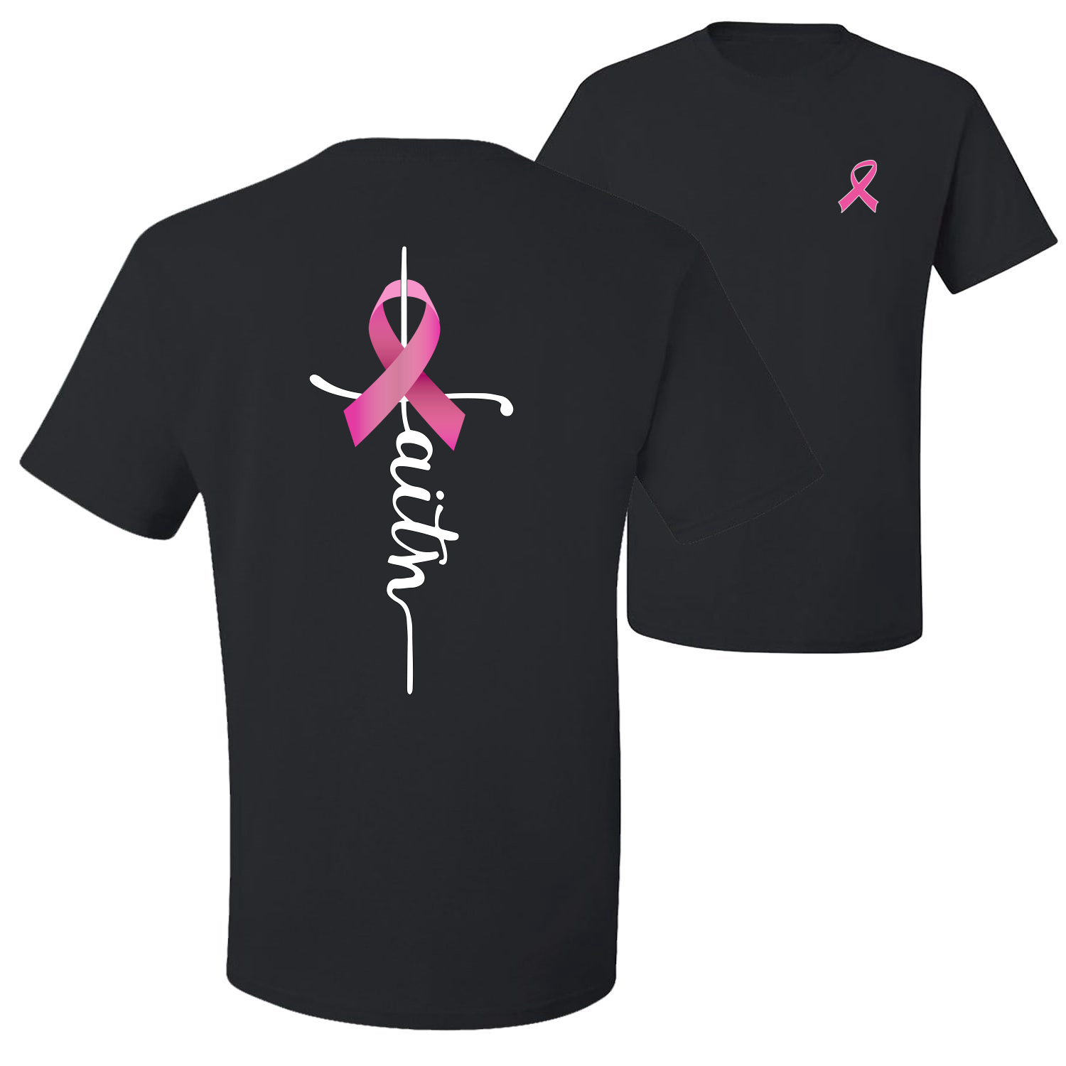 Faith Breast Cancer Ribbon Front and Back Men Graphic TShirt - Picture 2 of 9