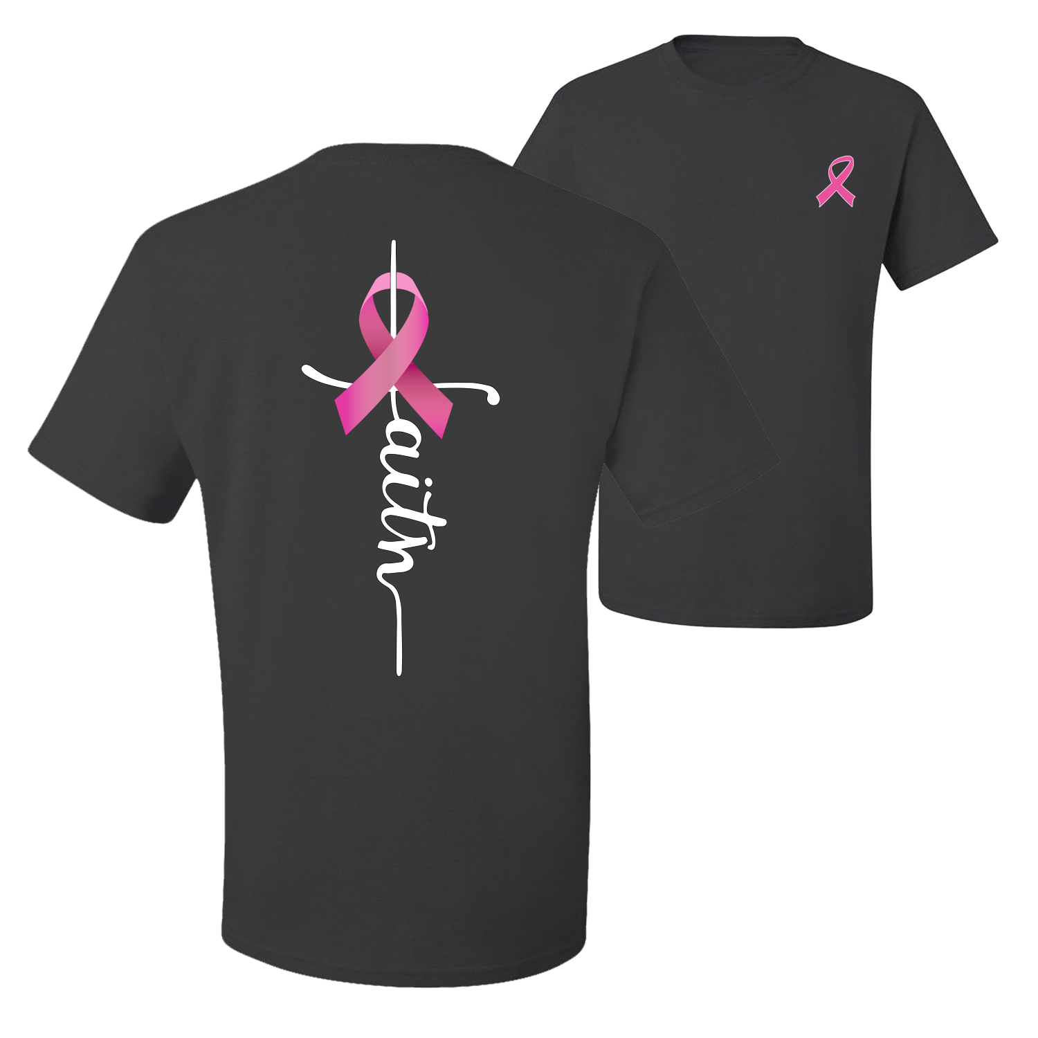Faith Breast Cancer Ribbon Front and Back Men Graphic TShirt - Picture 3 of 9