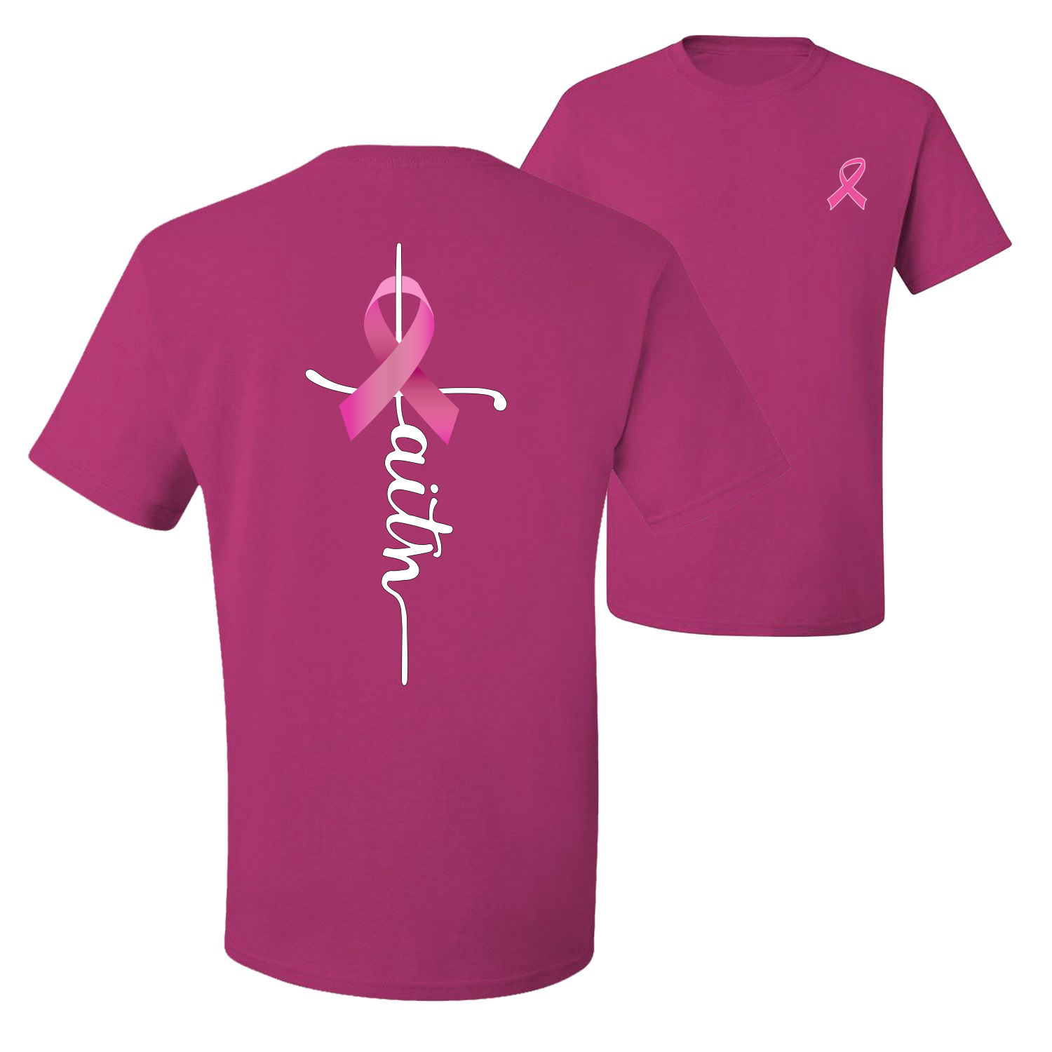 Faith Breast Cancer Ribbon Front and Back Men Graphic TShirt - Picture 4 of 9
