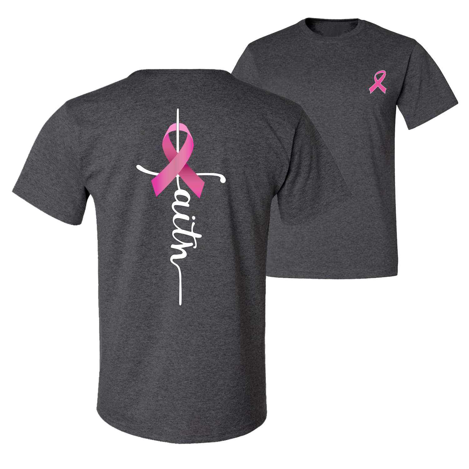 Faith Breast Cancer Ribbon Front and Back Men Graphic TShirt - Picture 5 of 9