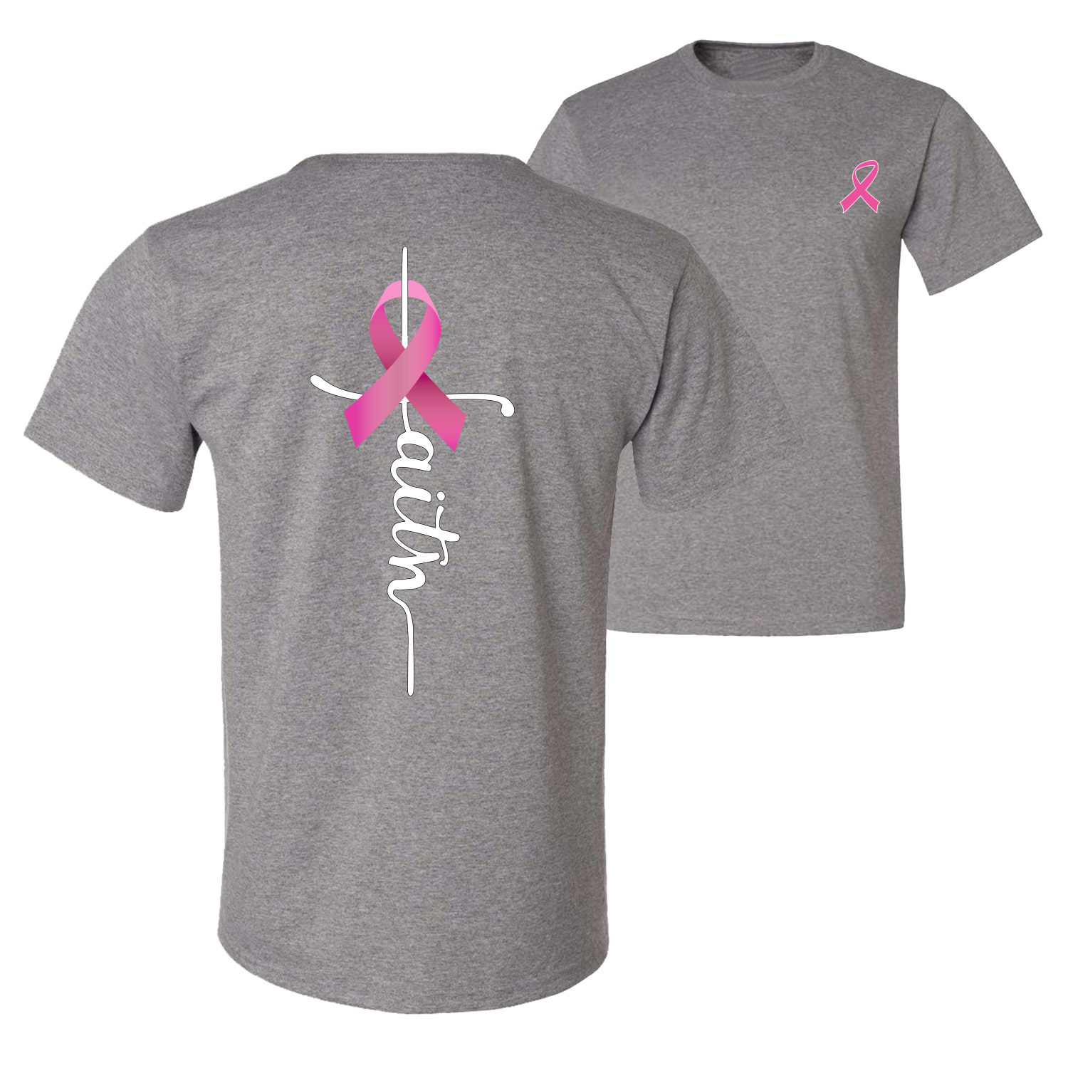 Faith Breast Cancer Ribbon Front and Back Men Graphic TShirt - Picture 6 of 9