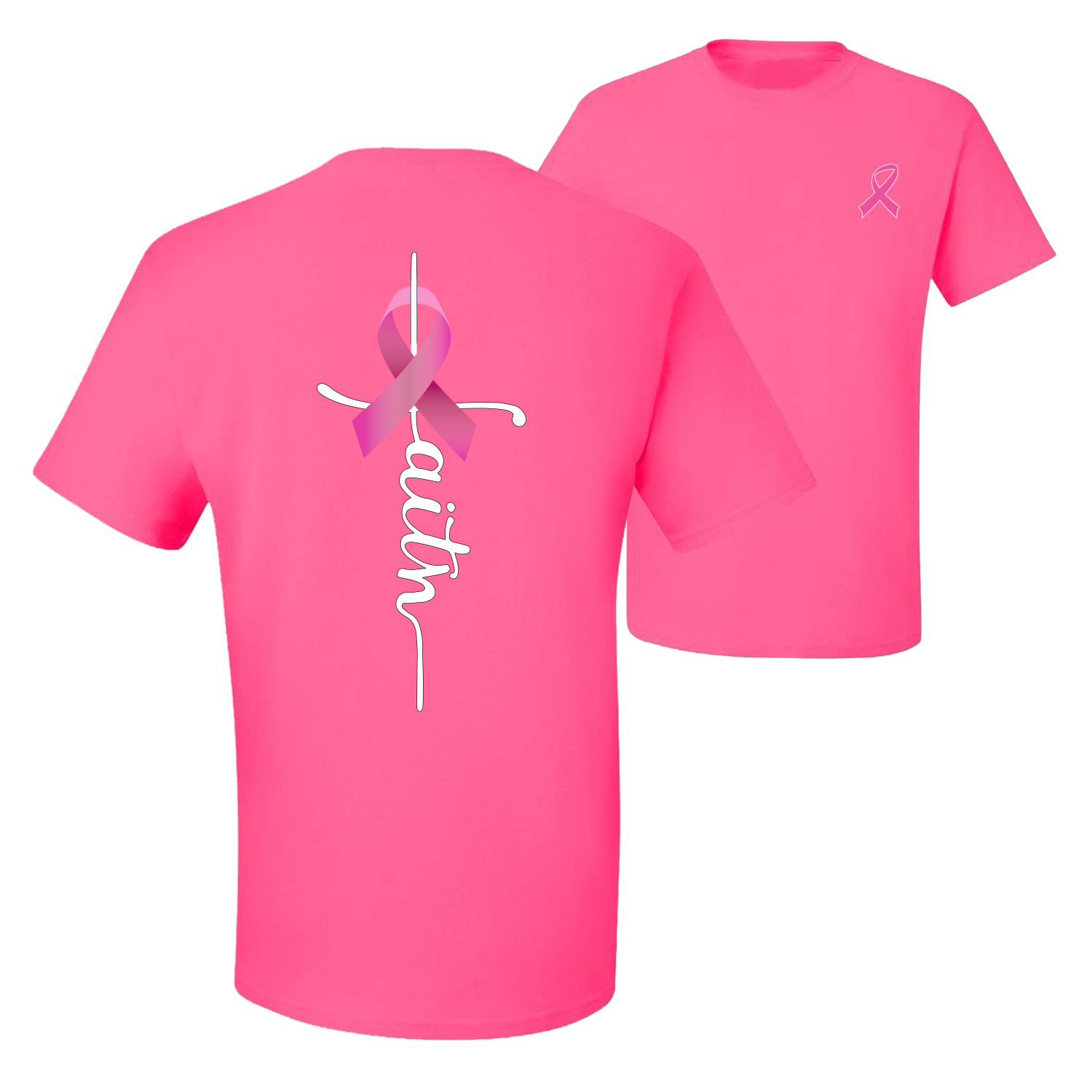 Faith Breast Cancer Ribbon Front and Back Men Graphic TShirt - Picture 8 of 9