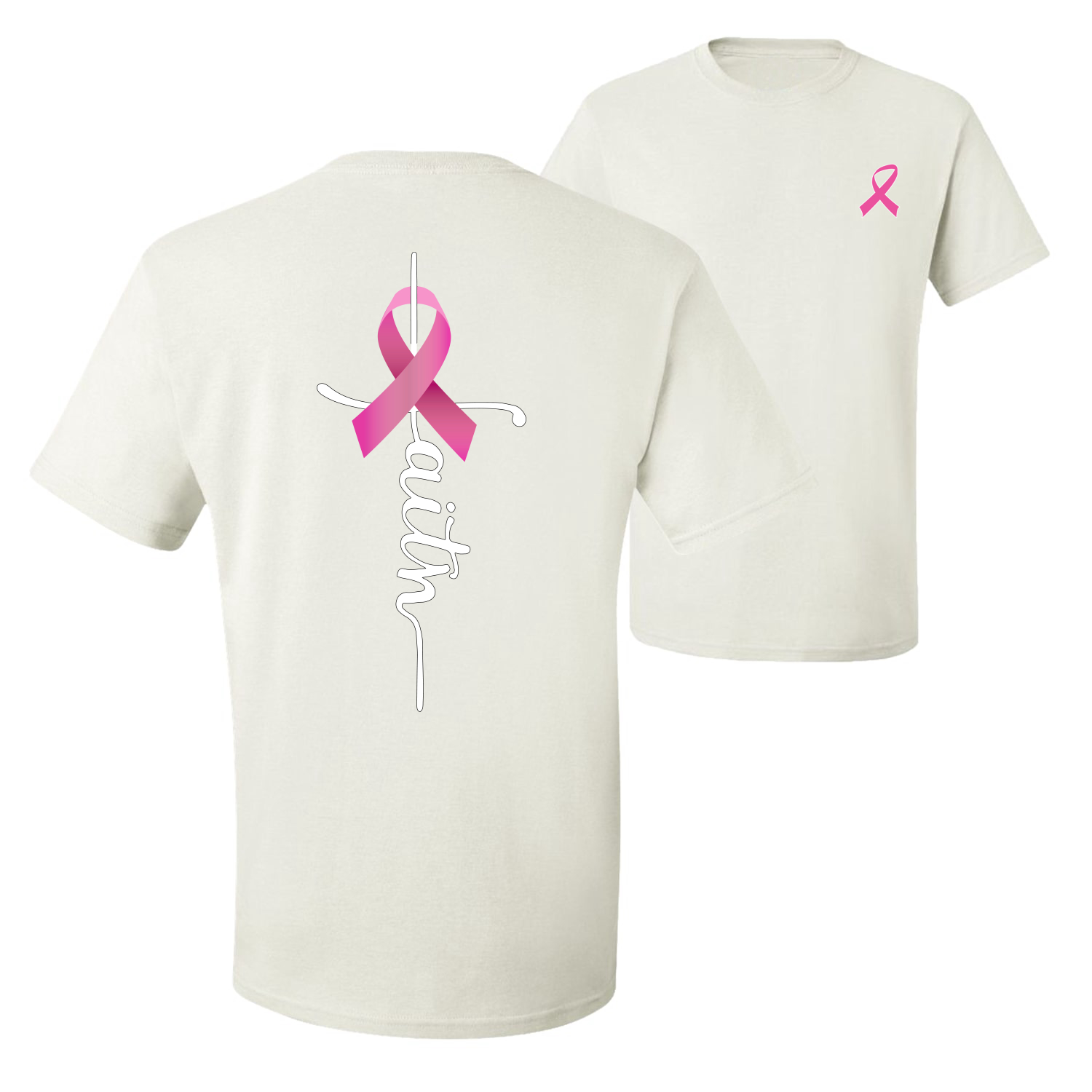 Faith Breast Cancer Ribbon Front and Back Men Graphic TShirt - Picture 9 of 9