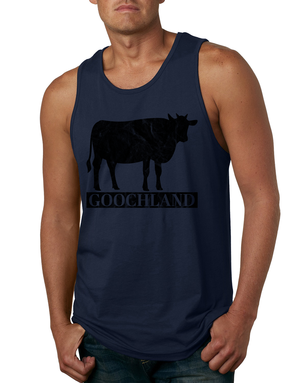 Rich Men North of Richmond Goochland Black Cow Mens Tank Top - Picture 3 of 5