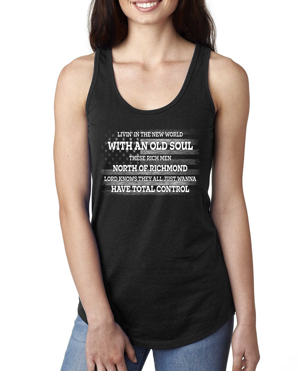 Rich Men North of Richmond White American Flag Ladies Racerback Tank Top - Picture 2 of 8