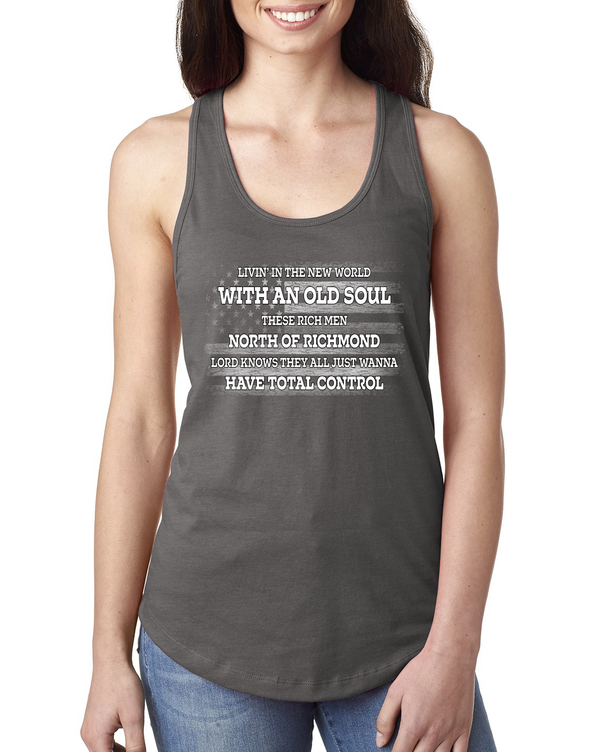 Rich Men North of Richmond White American Flag Ladies Racerback Tank Top - Picture 8 of 8