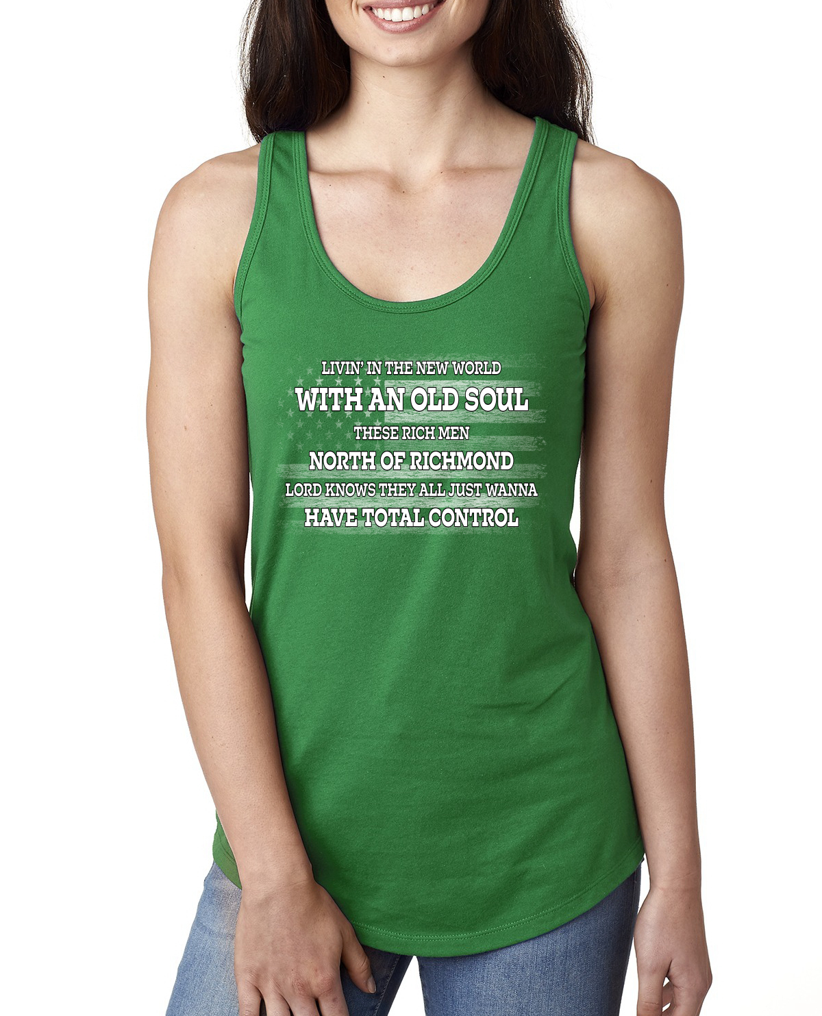 Rich Men North of Richmond White American Flag Ladies Racerback Tank Top - Picture 4 of 8