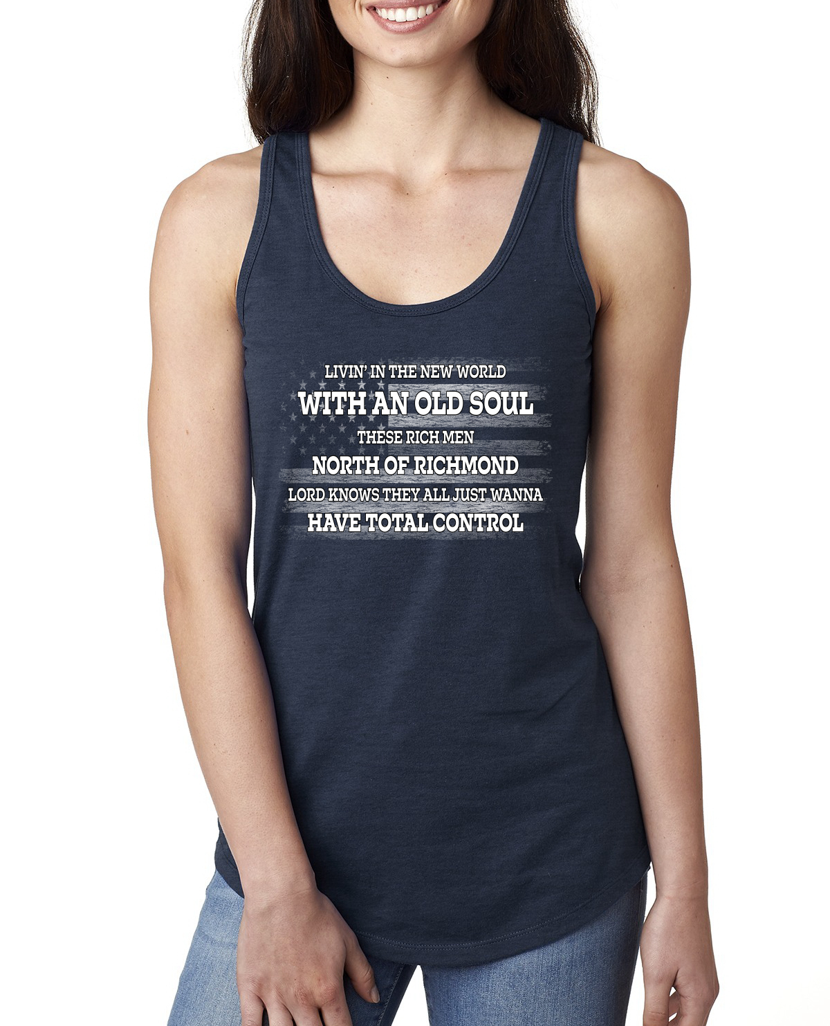 Rich Men North of Richmond White American Flag Ladies Racerback Tank Top - Picture 5 of 8