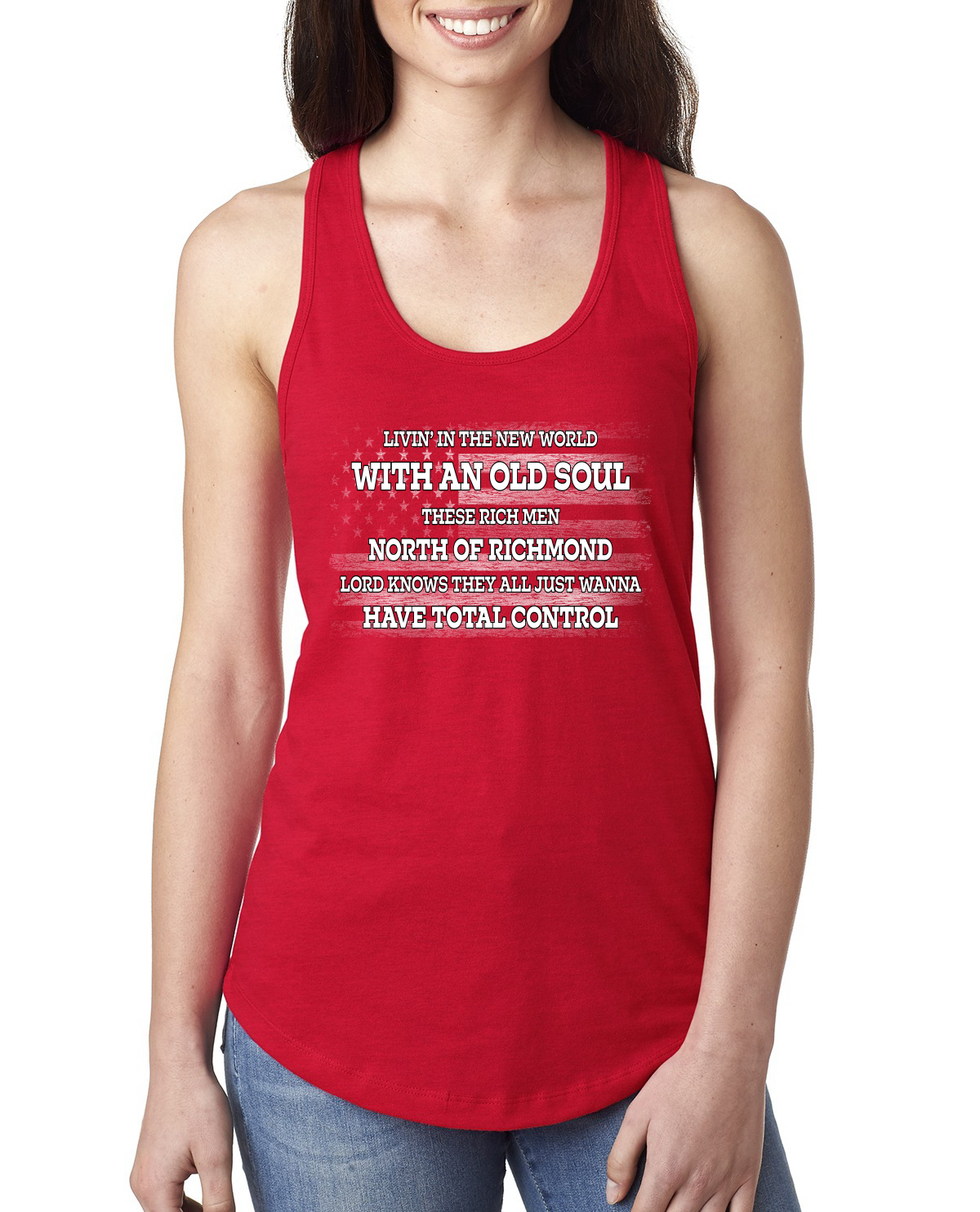 Rich Men North of Richmond White American Flag Ladies Racerback Tank Top - Picture 6 of 8