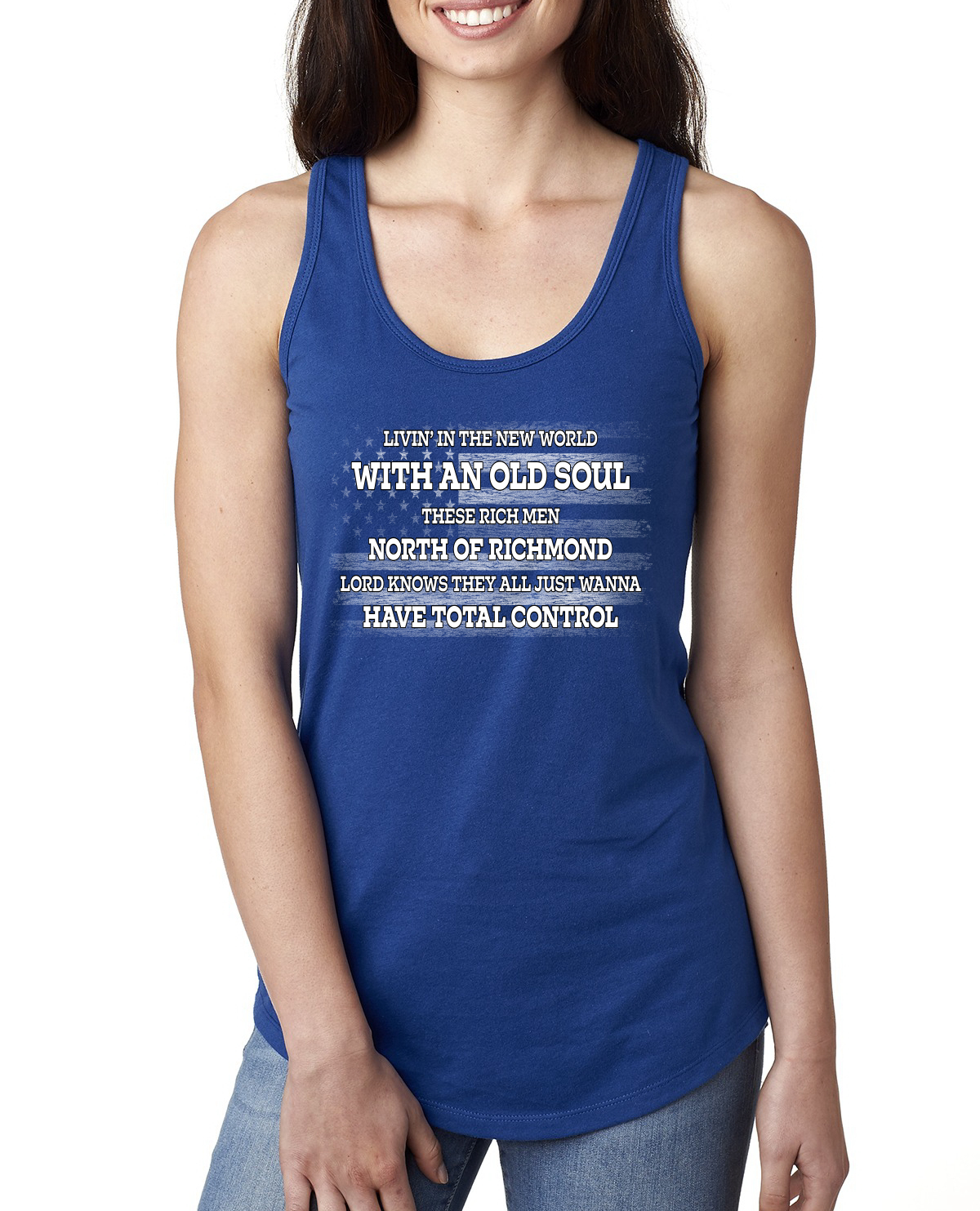 Rich Men North of Richmond White American Flag Ladies Racerback Tank Top - Picture 7 of 8
