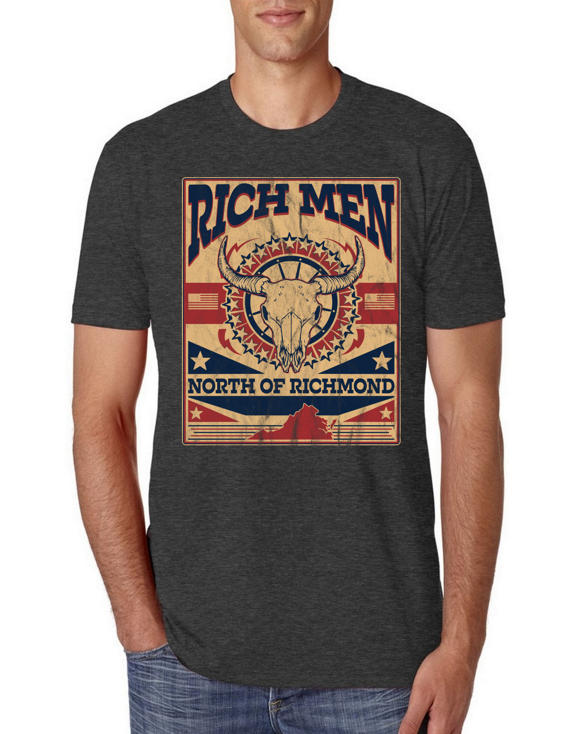 Camiseta Rich Men North of Richmond Distressed Steer para Hombre Premium Tri Blend - Imagen 3 de 10
