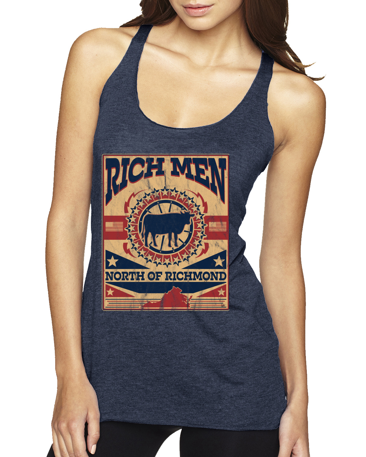 Rich Men North of Richmond Distressed Steer Cow TriBlend Racerback Tank Top - Picture 5 of 7