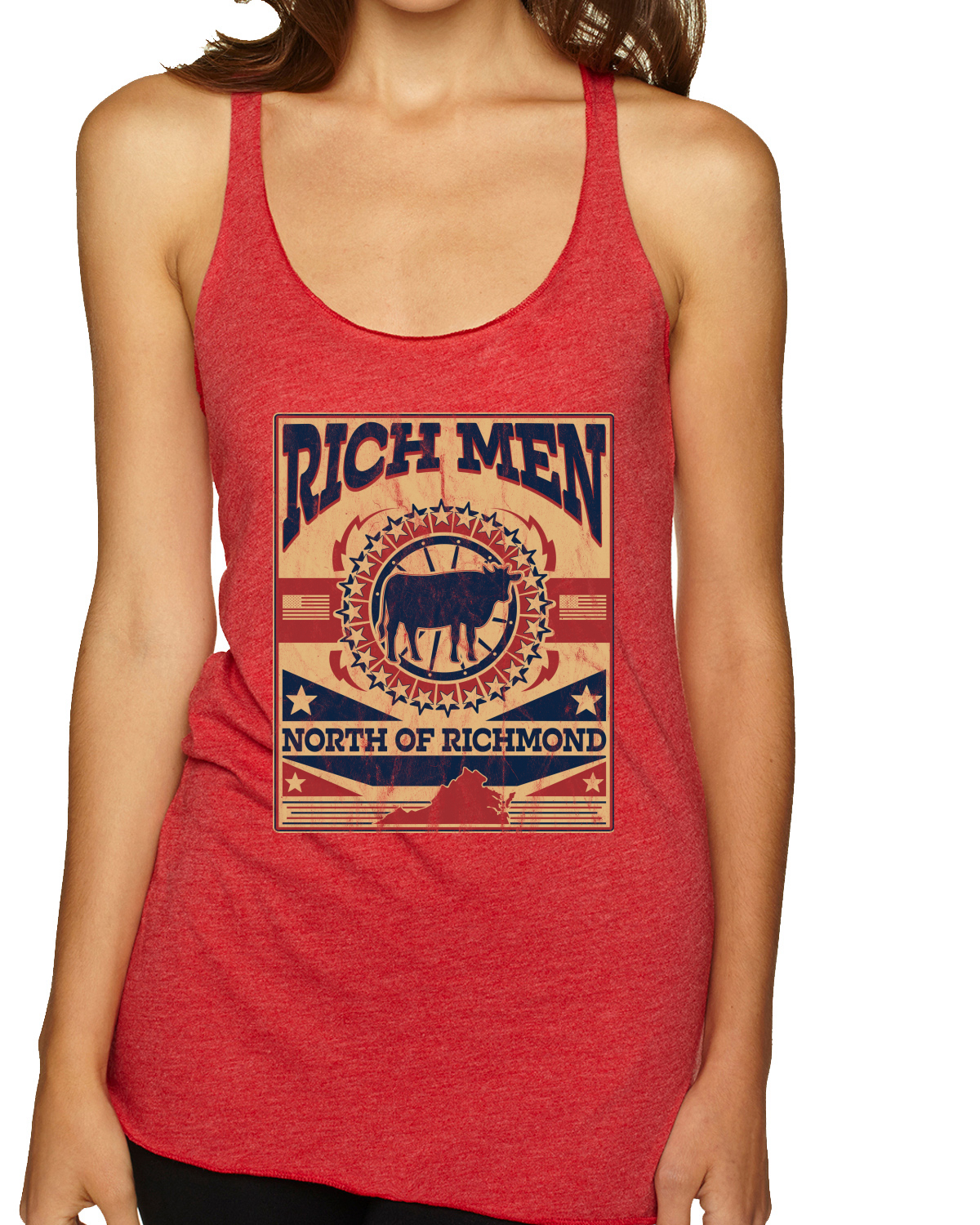 Rich Men North of Richmond Distressed Steer Cow TriBlend Racerback Tank Top - Picture 6 of 7