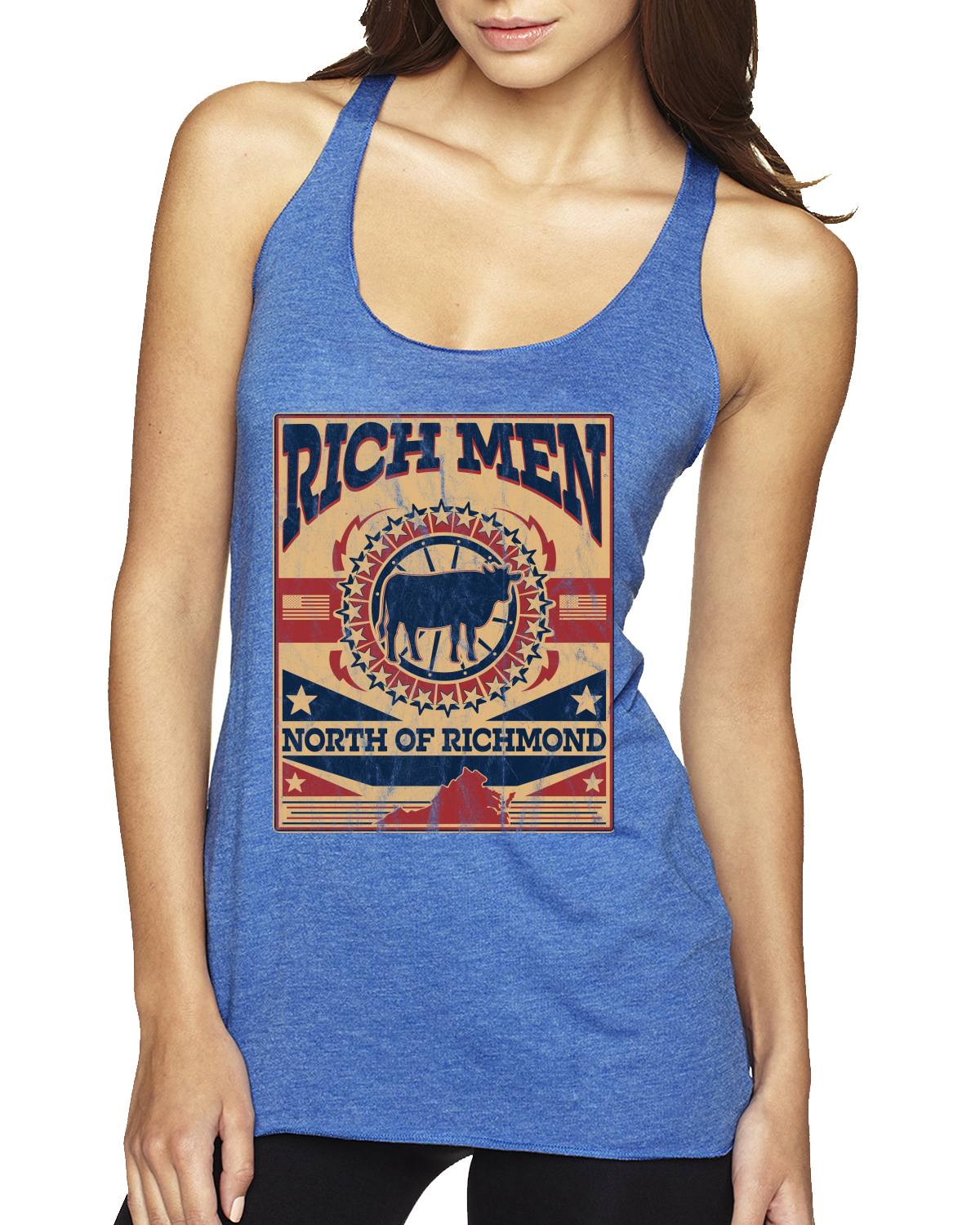 Rich Men North of Richmond Distressed Steer Cow TriBlend Racerback Tank Top - Picture 7 of 7
