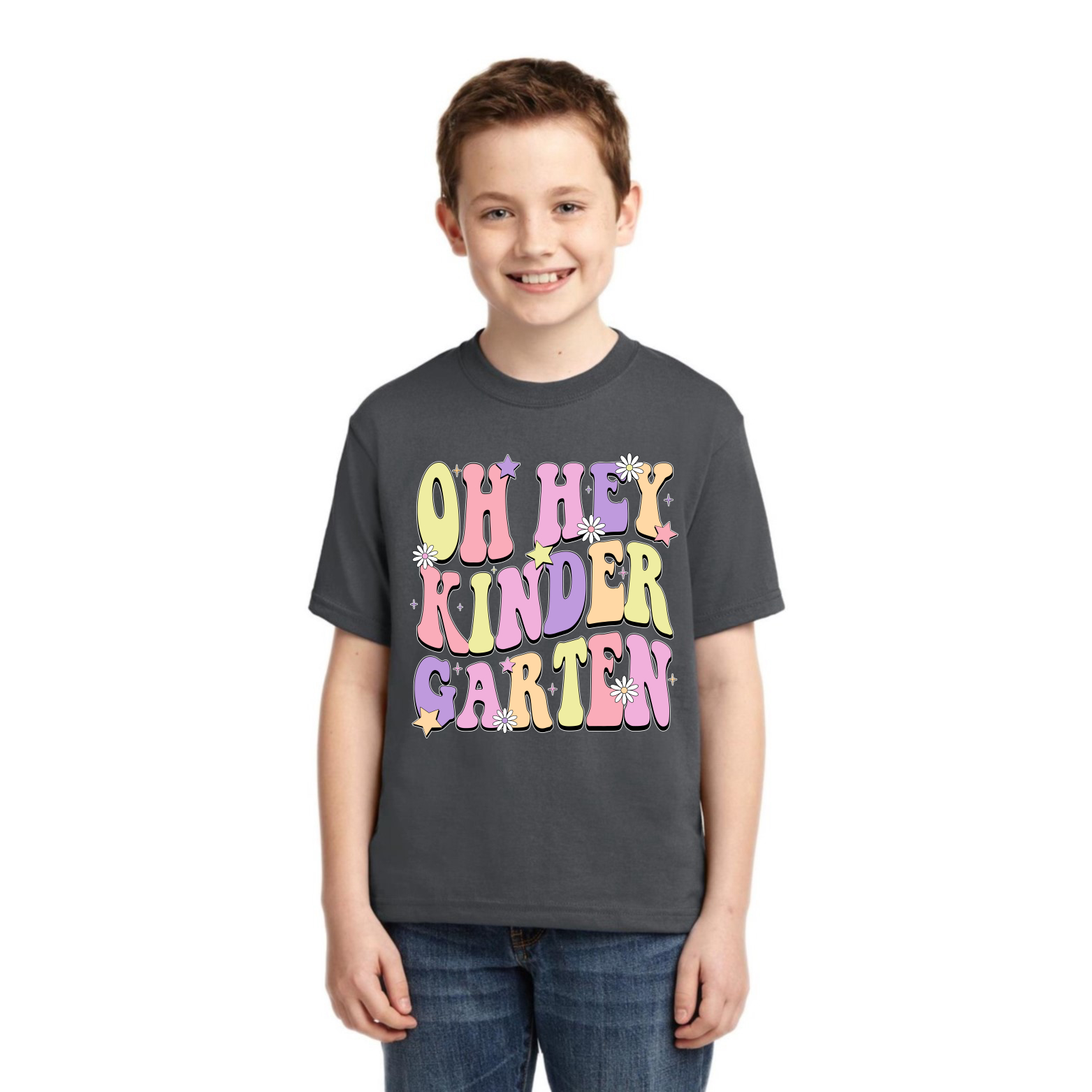 Oh Hey Kindergarten Daisy Glitter Stars Unisex Graphic Youth TShirt - Picture 9 of 14