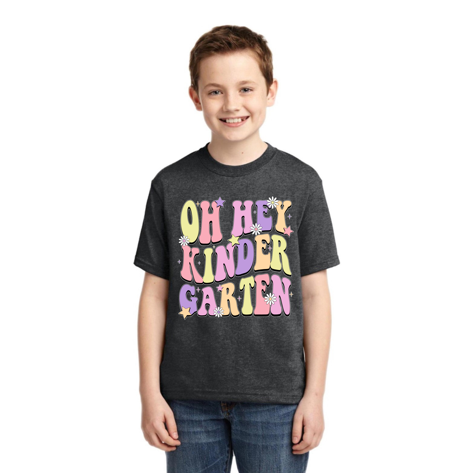 Oh Hey Kindergarten Daisy Glitter Stars Unisex Graphic Youth TShirt - Picture 10 of 14