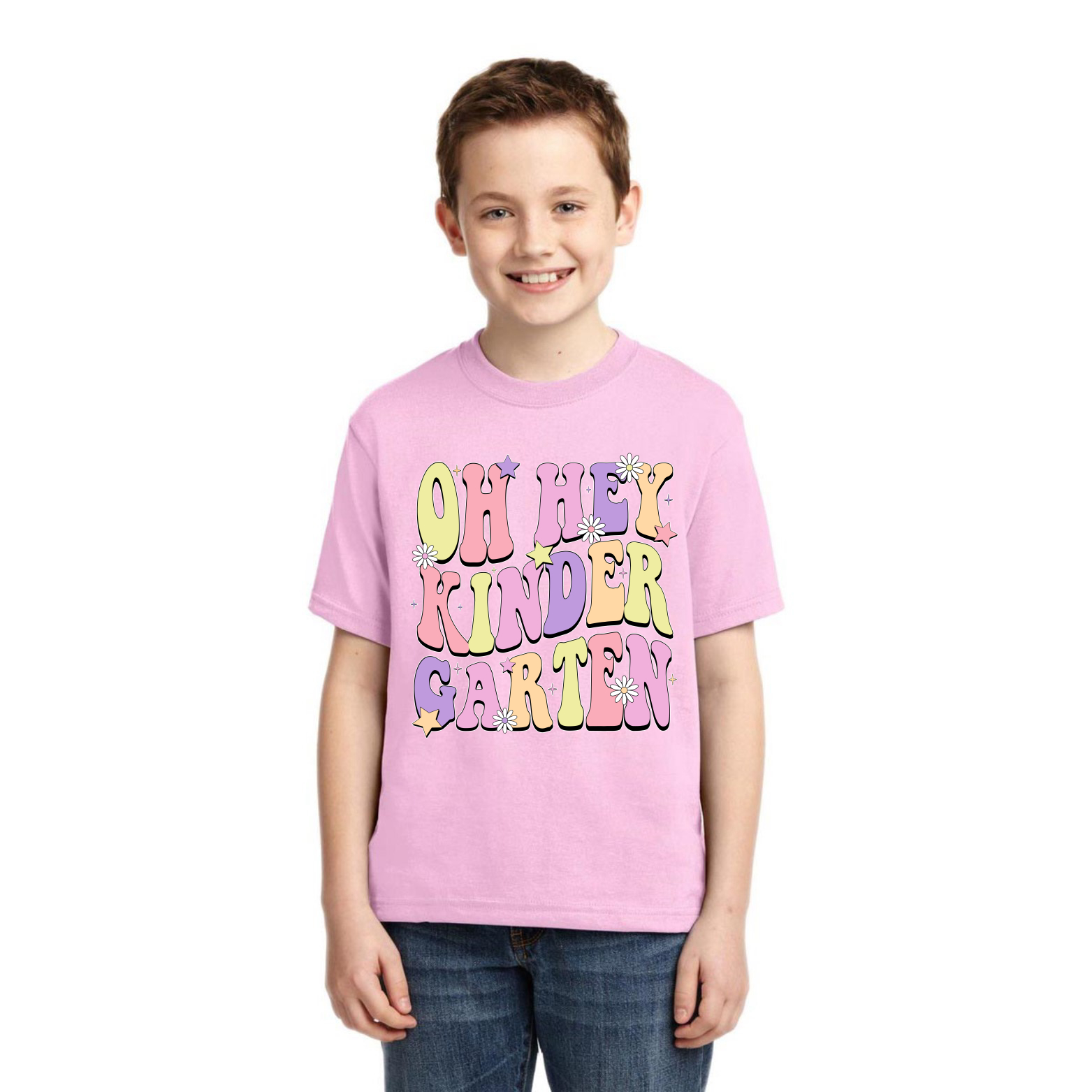 Oh Hey Kindergarten Daisy Glitter Stars Unisex Graphic Youth TShirt - Picture 7 of 14
