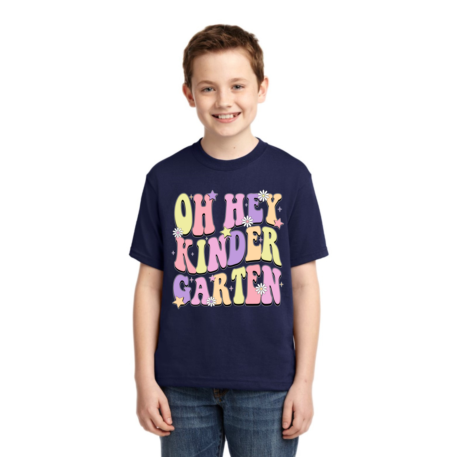 Oh Hey Kindergarten Daisy Glitter Stars Unisex Graphic Youth TShirt - Picture 8 of 14