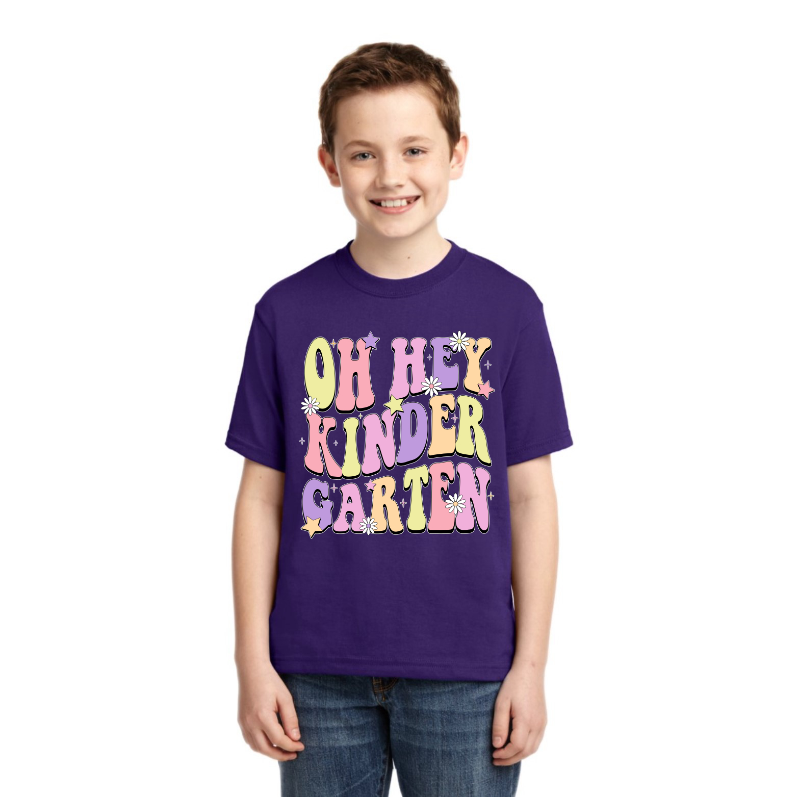 Oh Hey Kindergarten Daisy Glitter Stars Unisex Graphic Youth TShirt - Picture 12 of 14