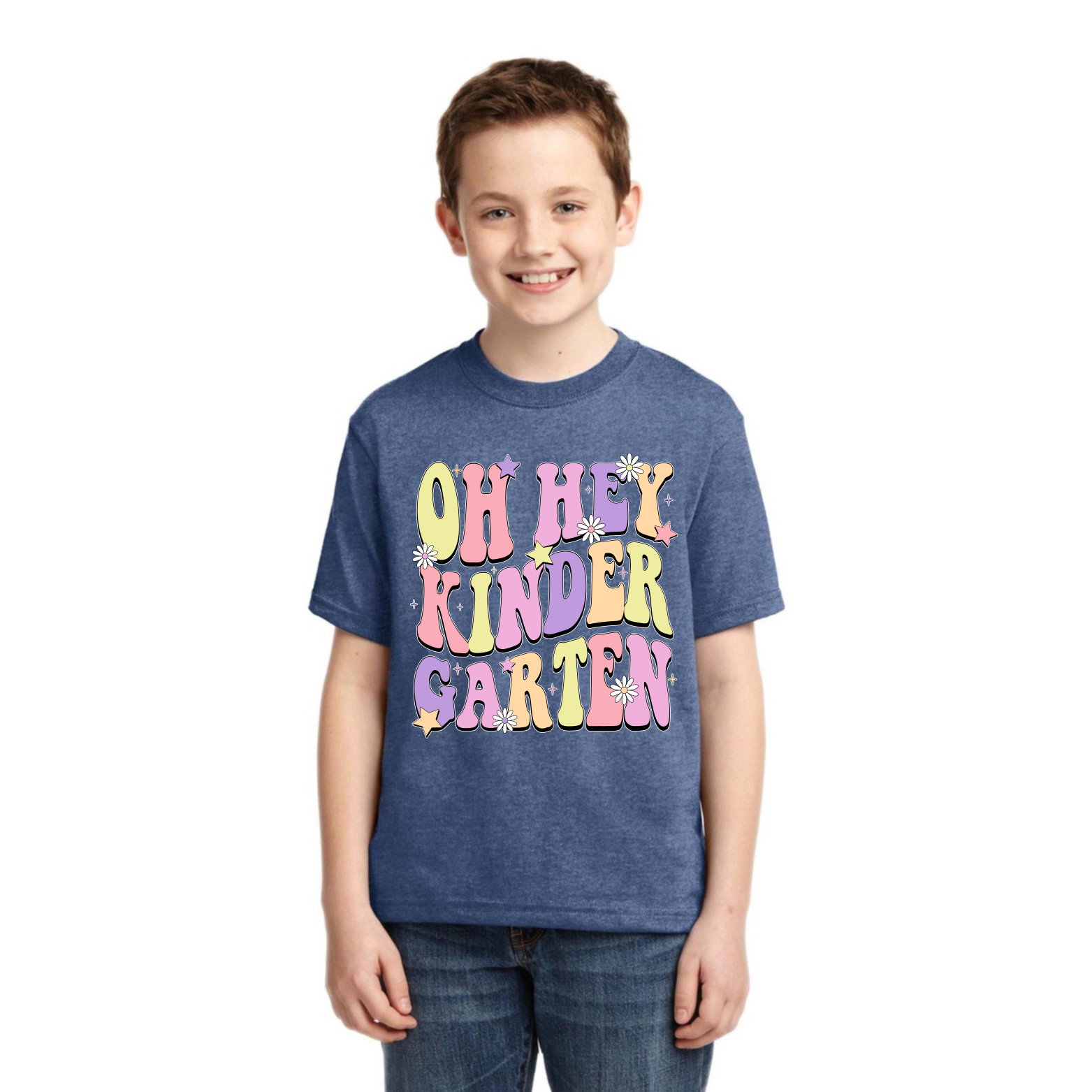 Oh Hey Kindergarten Daisy Glitter Stars Unisex Graphic Youth TShirt - Picture 13 of 14